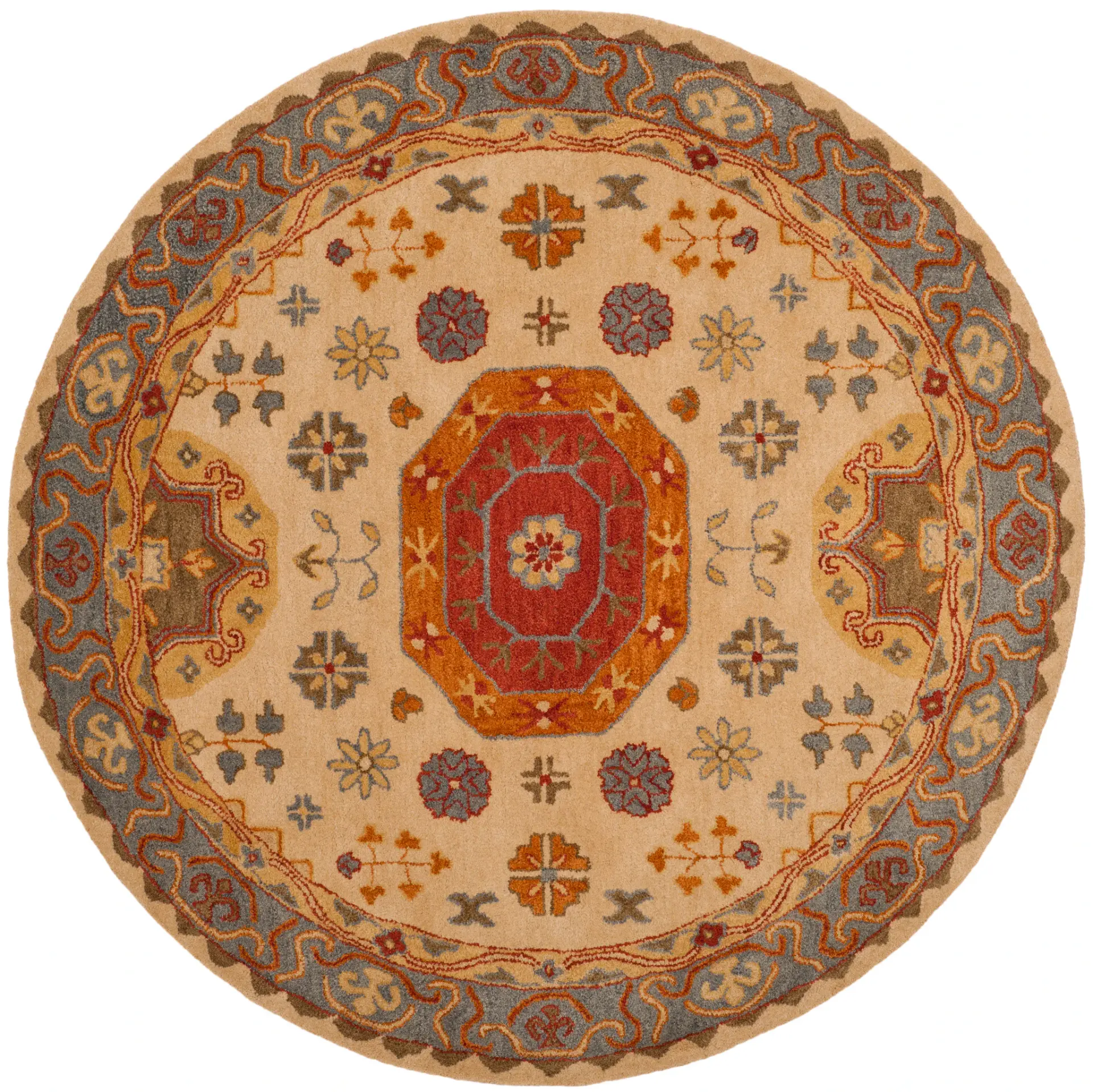 Heritage Tribal Medallion Bordered Hand-Tufted Wool Rug