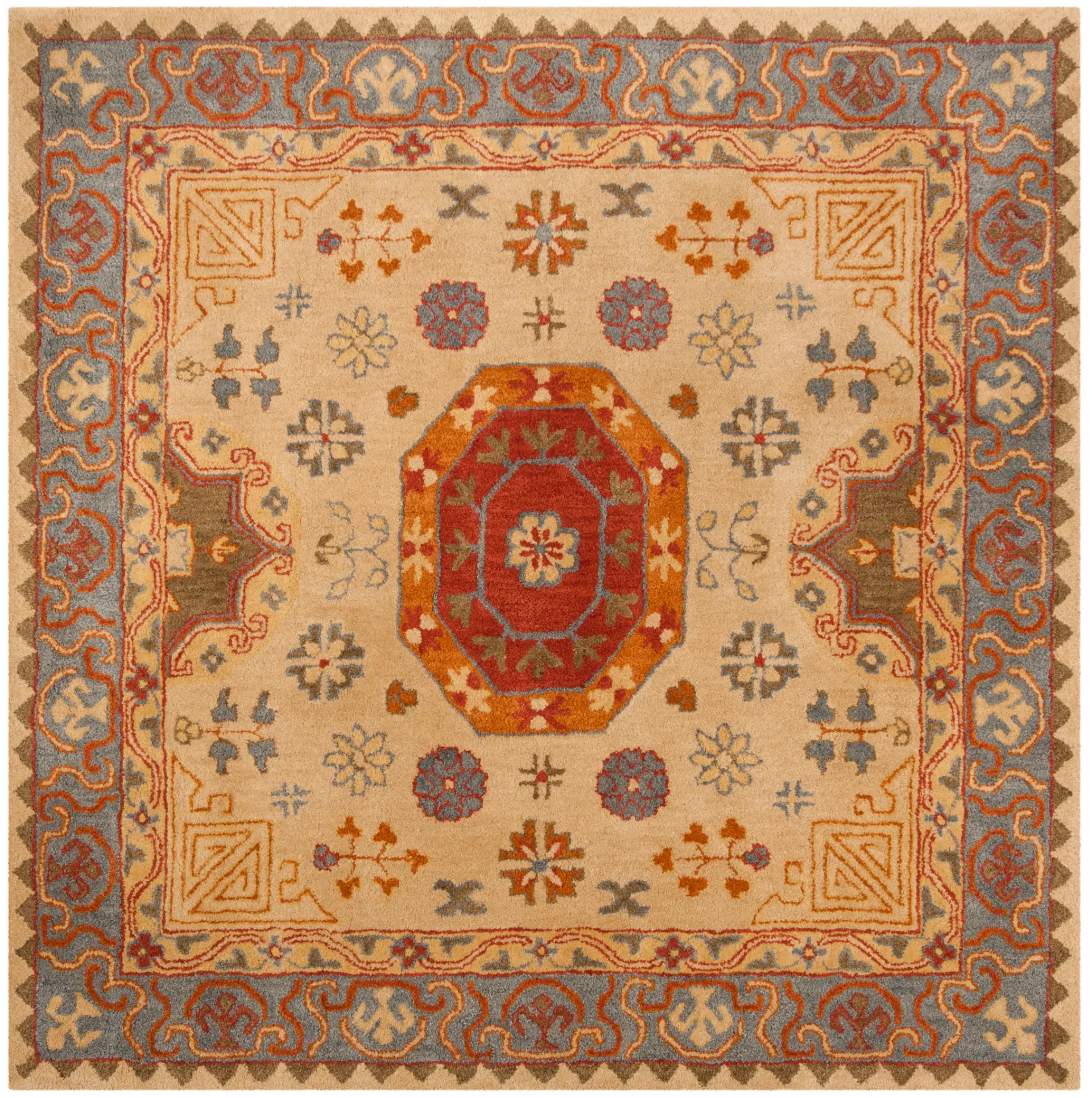 Heritage Tribal Medallion Bordered Hand-Tufted Wool Rug