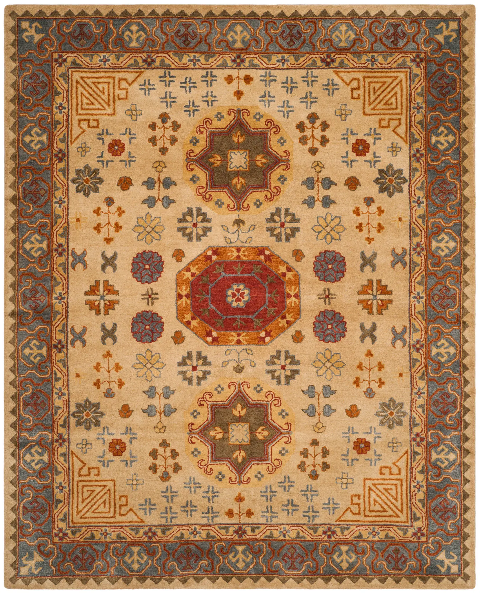 Heritage Tribal Medallion Bordered Hand-Tufted Wool Rug