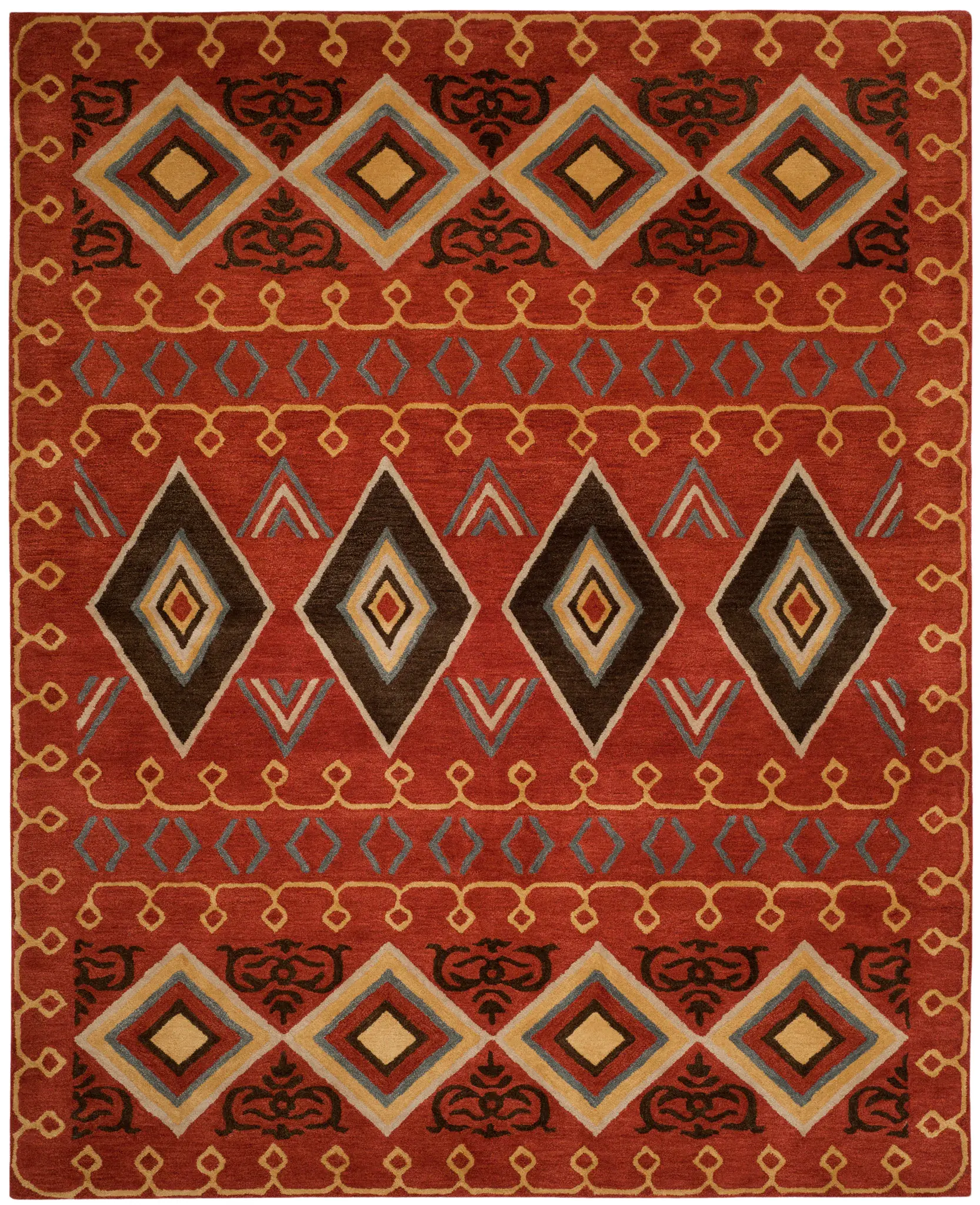 Heritage Banded Diamond Hand-Tufted Wool Rug