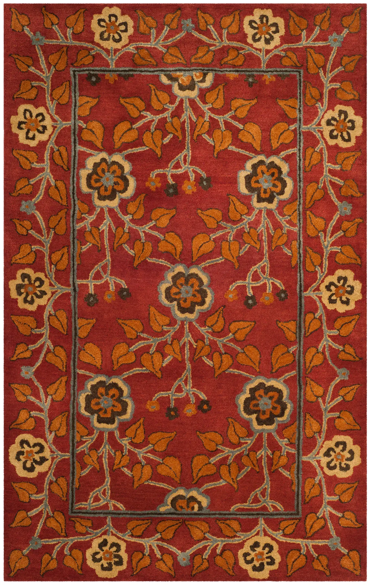 Heritage Folk Floral Border Hand-Tufted Wool Rug