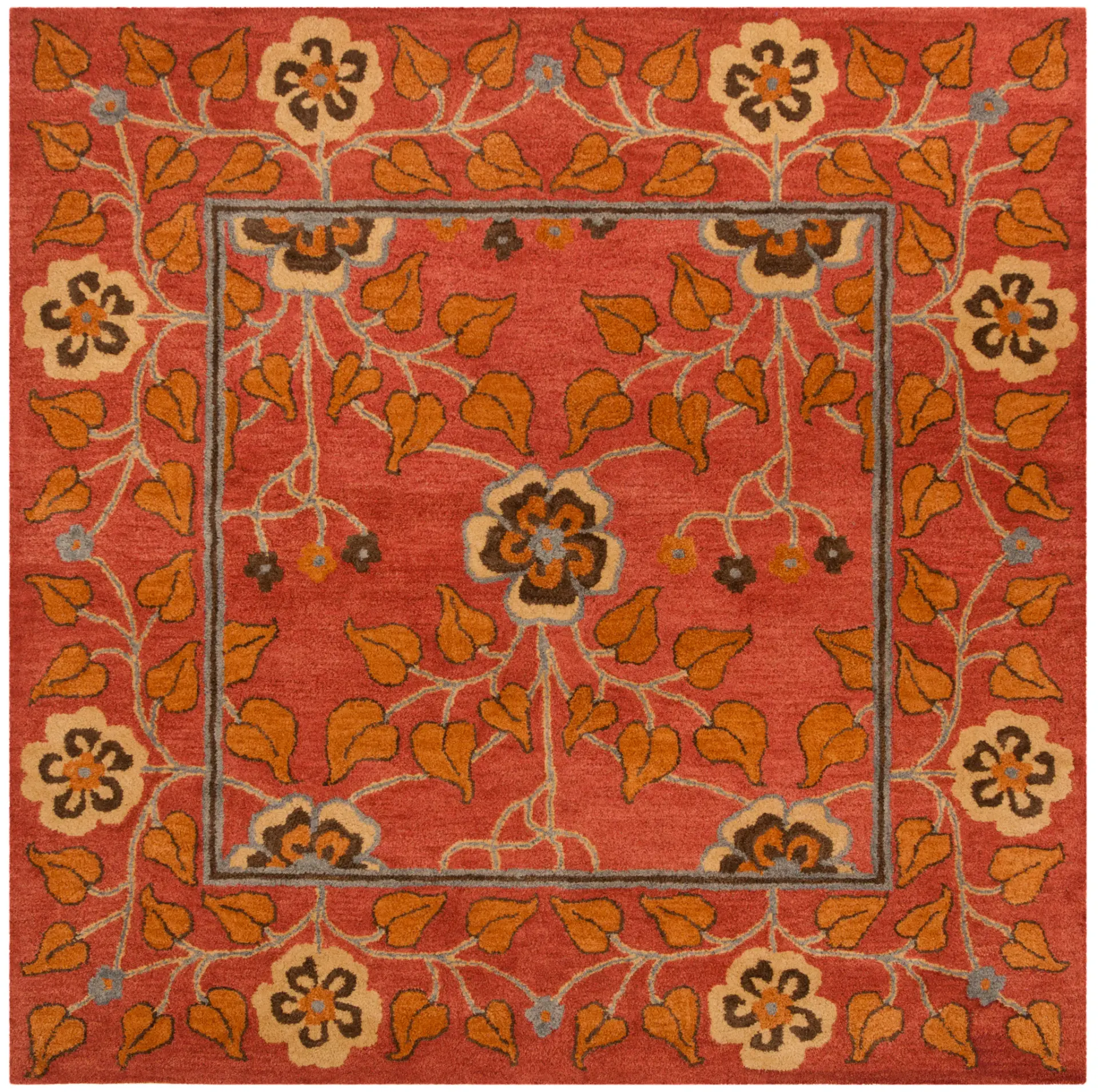 Heritage Folk Floral Border Hand-Tufted Wool Rug