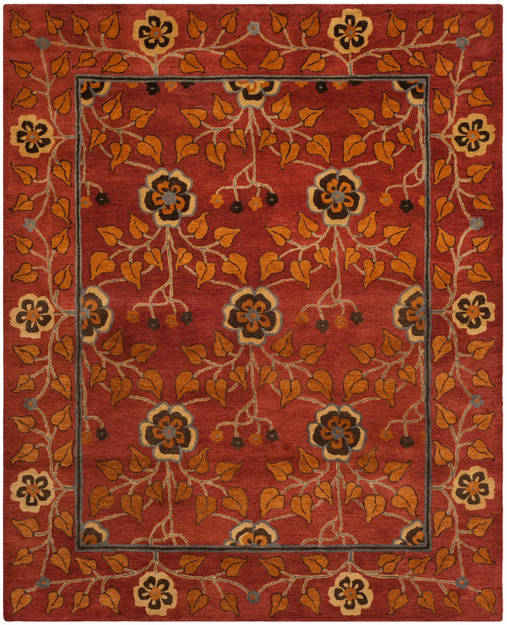 Heritage Folk Floral Border Hand-Tufted Wool Rug