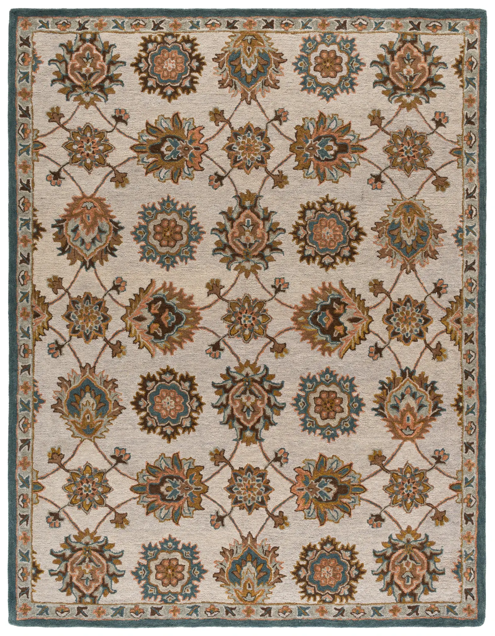 Heritage Palmette Grid Hand-Tufted Wool Rug