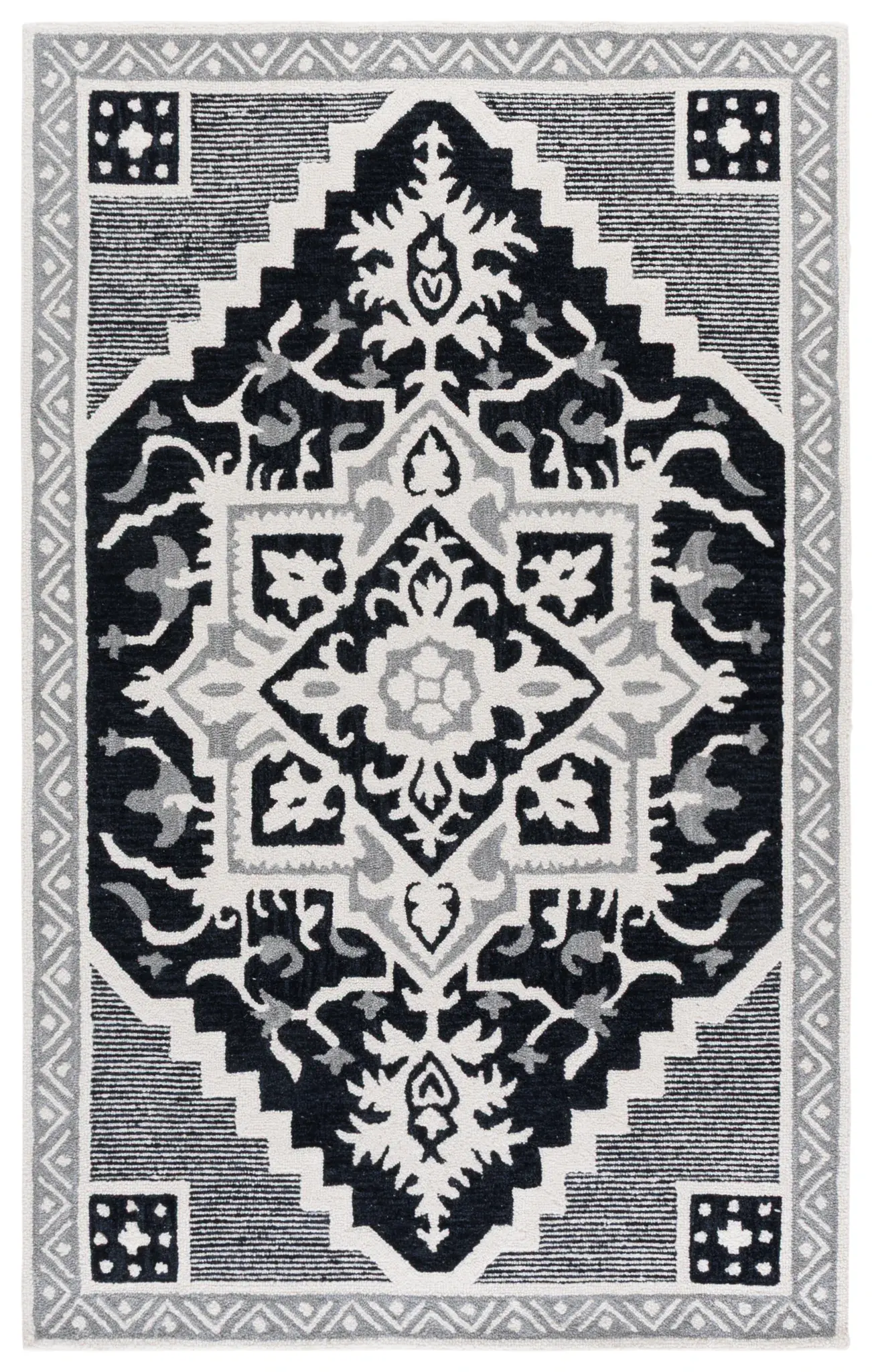 Heritage Graphic Stepped Medallion Hand-Tufted Wool Rug