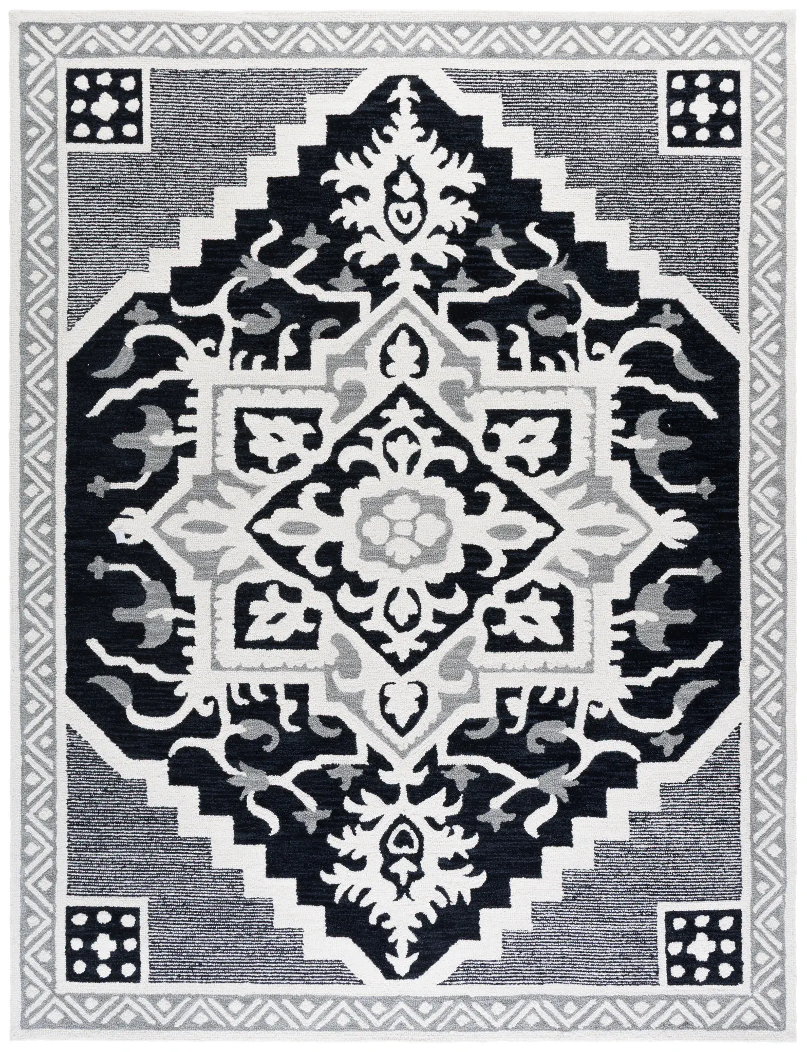 Heritage Graphic Stepped Medallion Hand-Tufted Wool Rug