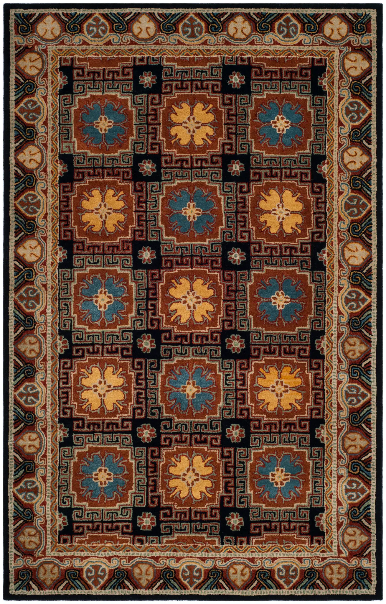 Heritage Floral Grid Hand-Tufted Wool Rug