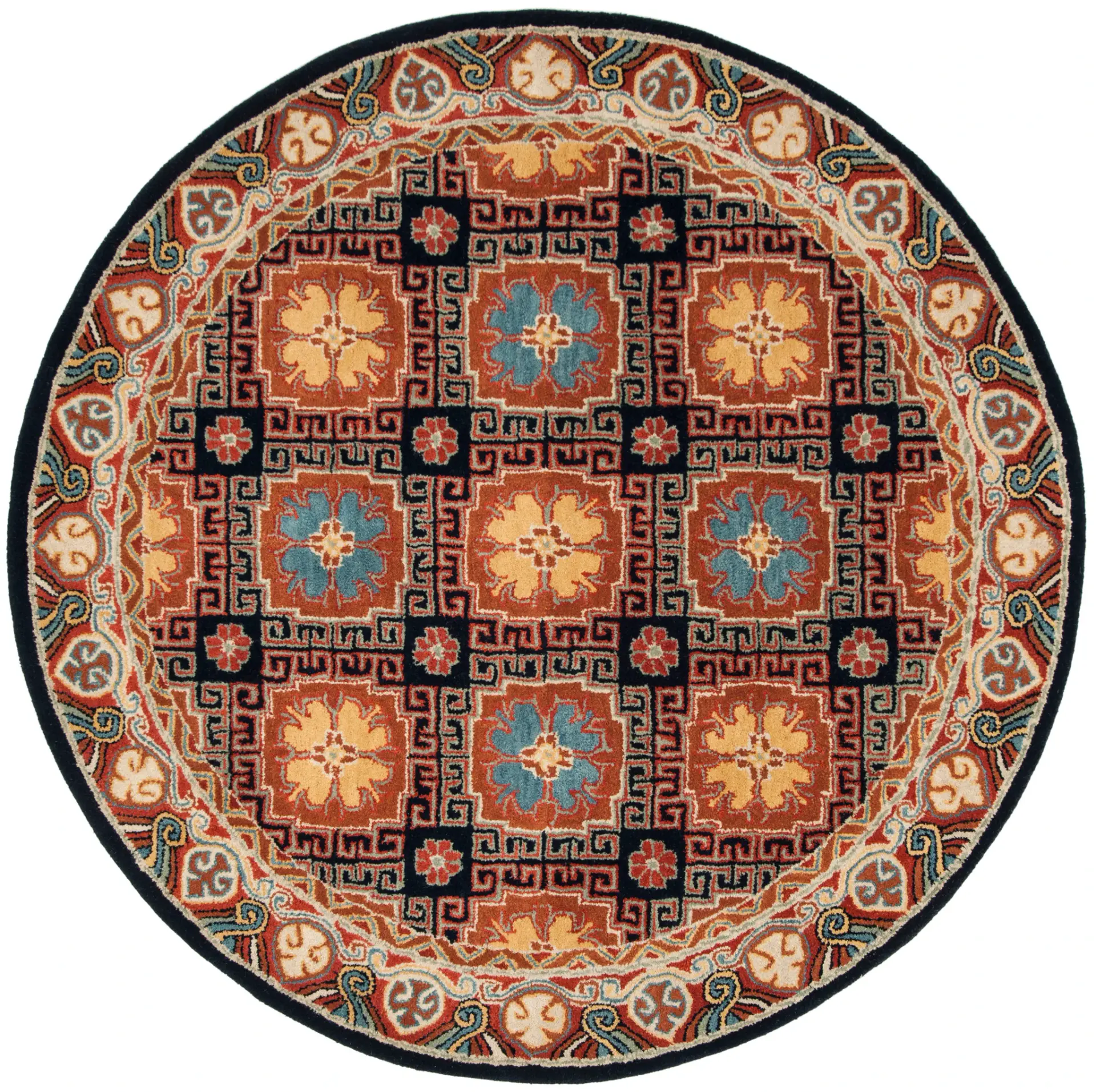 Heritage Floral Grid Hand-Tufted Wool Rug