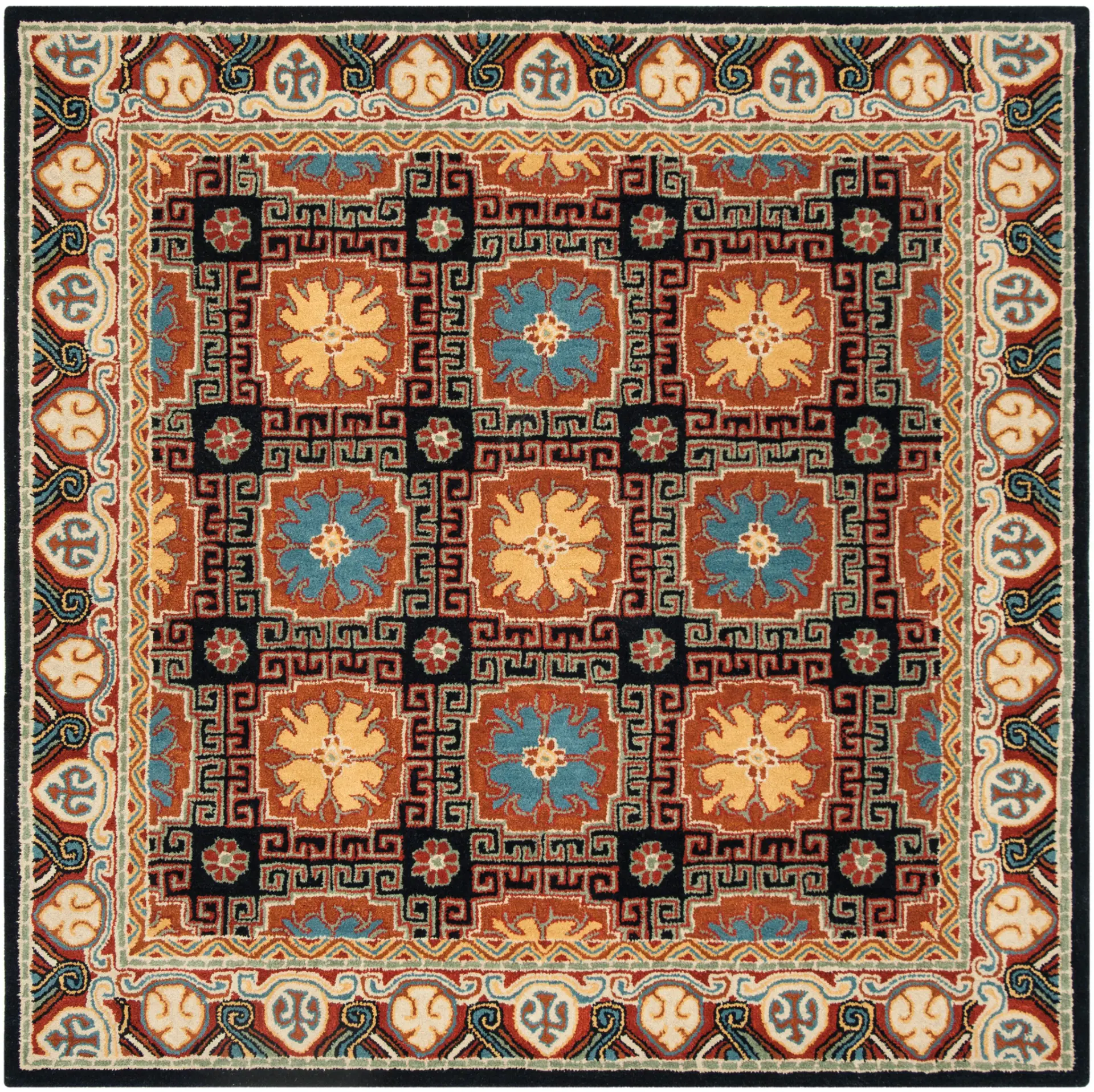 Heritage Floral Grid Hand-Tufted Wool Rug