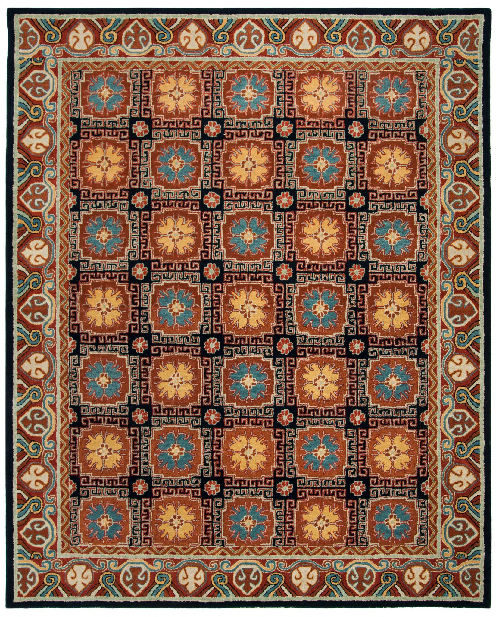 Heritage Floral Grid Hand-Tufted Wool Rug