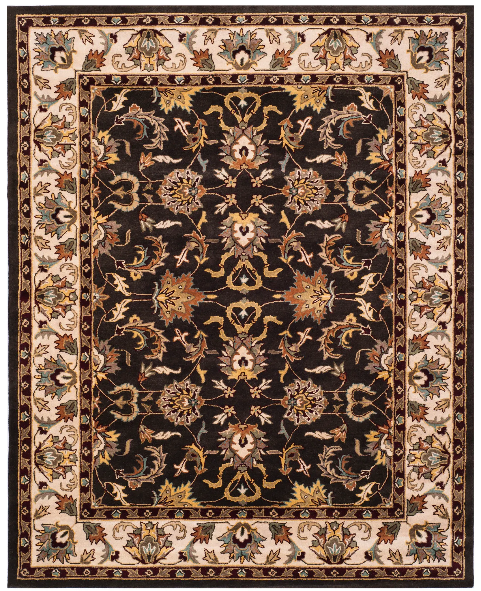 Heritage Mirrored Palmette Border Hand-Tufted Wool Rug