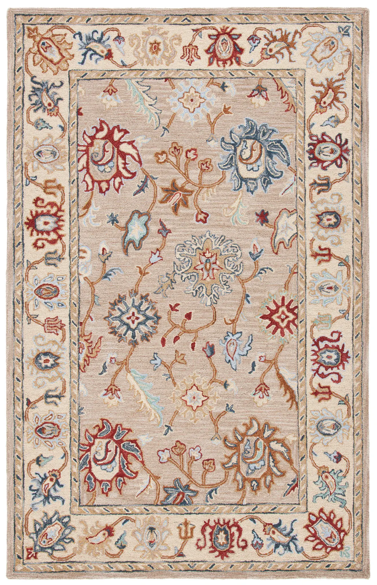Heritage Open Field Palmette Floral Hand-Tufted Wool Rug