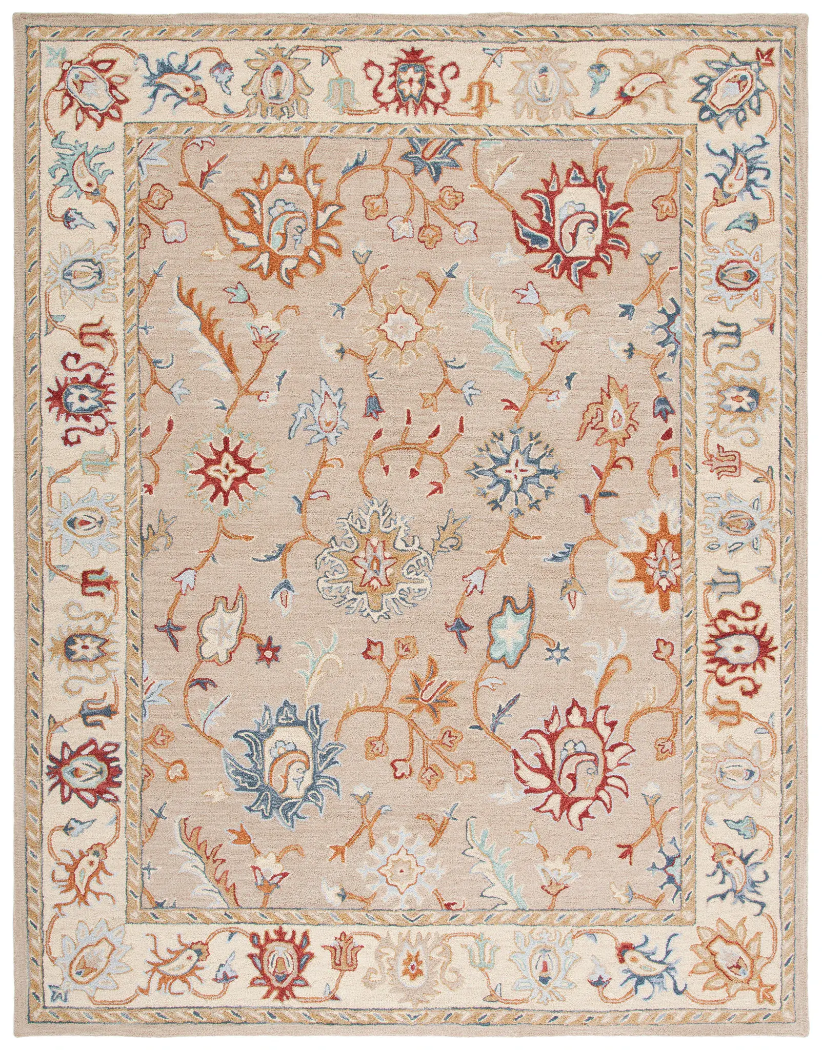 Heritage Open Field Palmette Floral Hand-Tufted Wool Rug