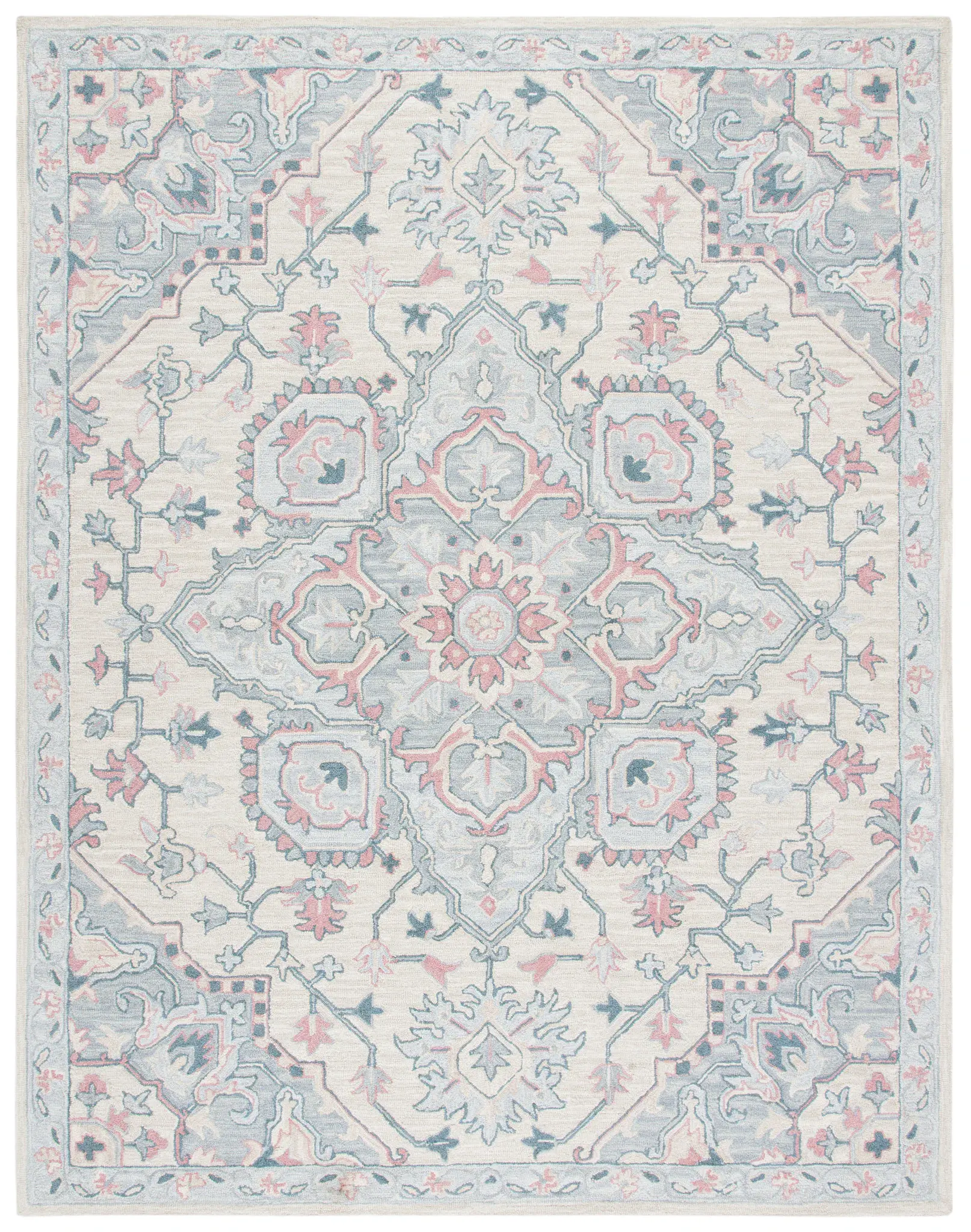 Heritage Geometric Floral Medallion Hand-Tufted Wool Rug