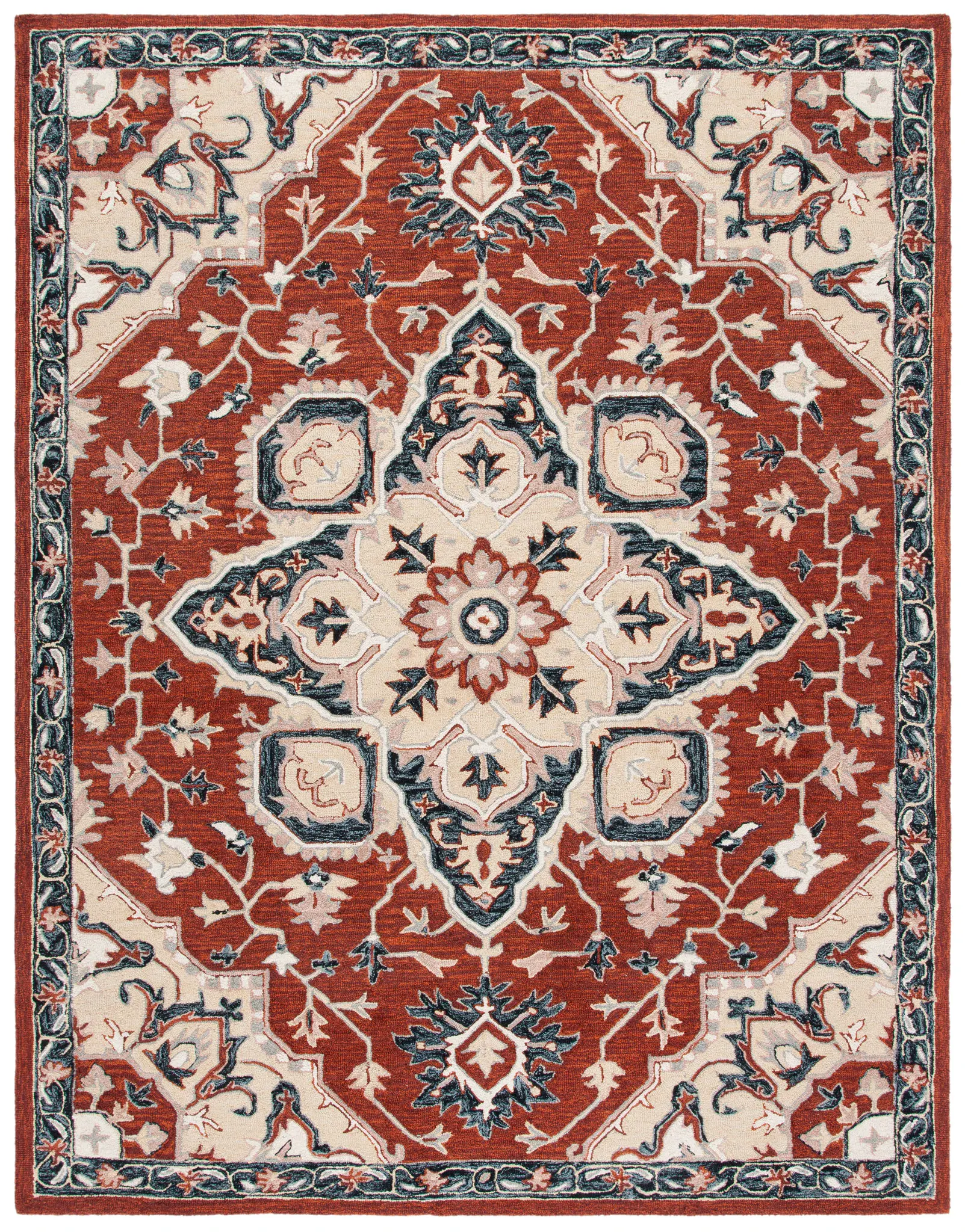 Heritage Geometric Floral Medallion Hand-Tufted Wool Rug