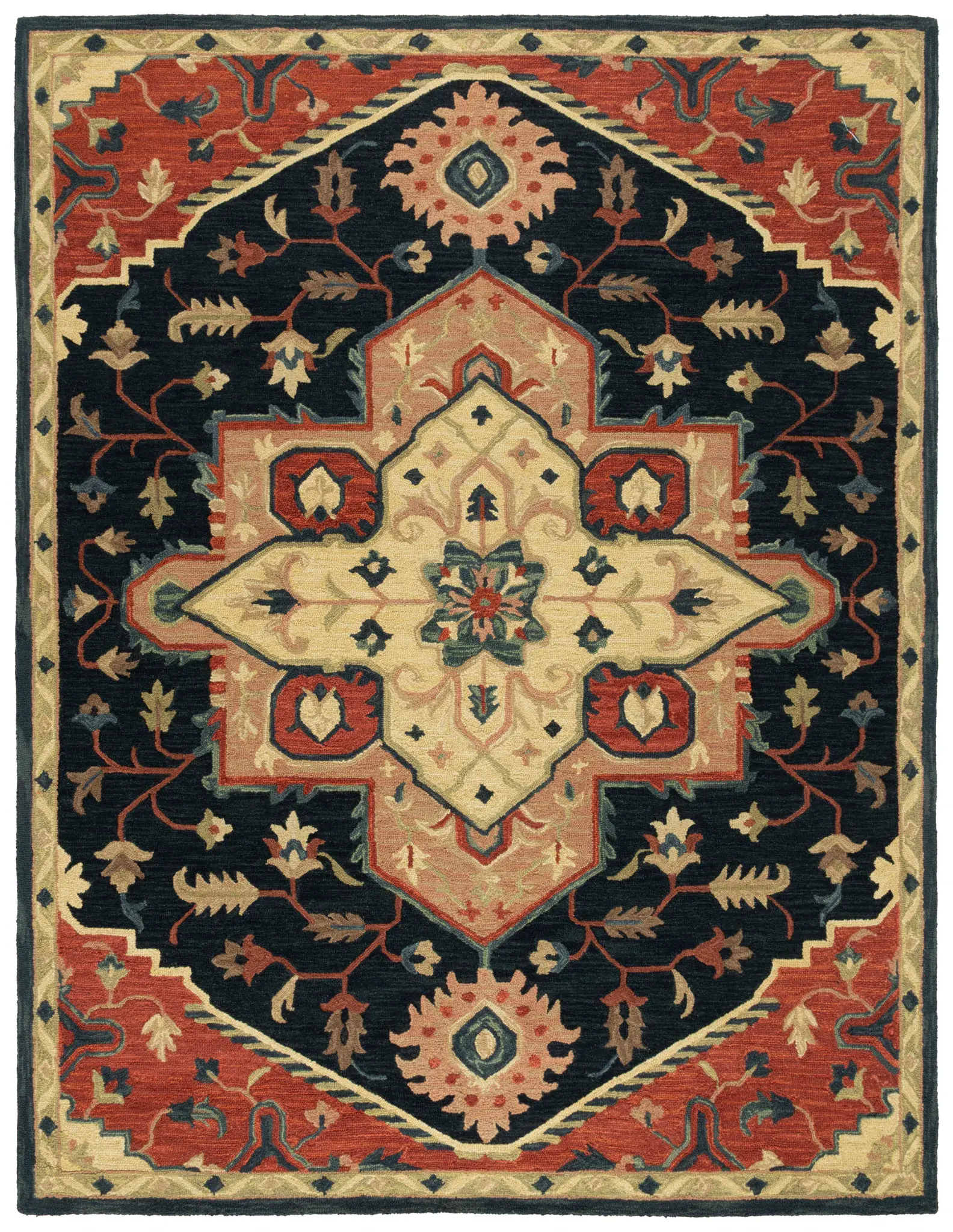 Heritage Geometric Medallion Border Hand-Tufted Wool Rug