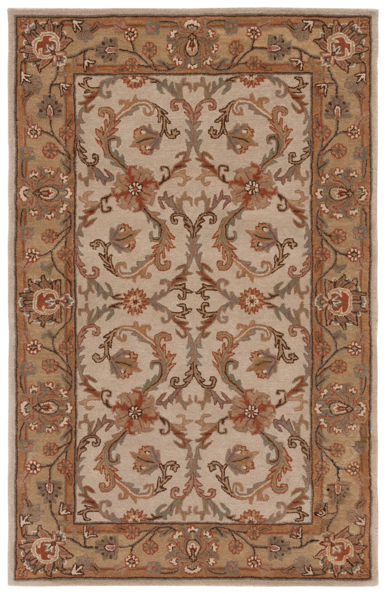 Heritage Scrolling Vine Border Hand-Tufted Wool Rug