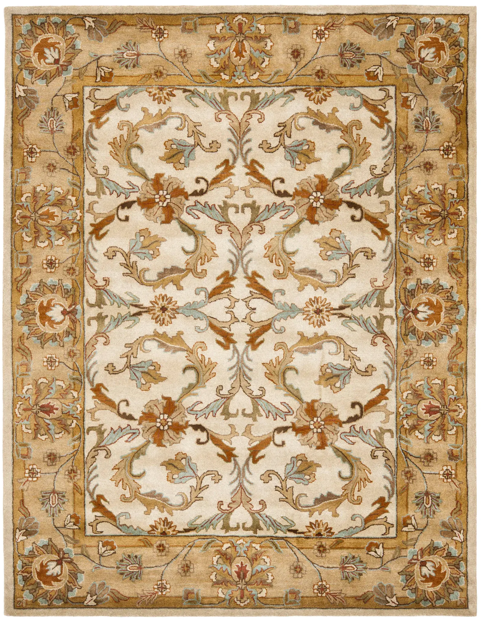 Heritage Scrolling Vine Border Hand-Tufted Wool Rug