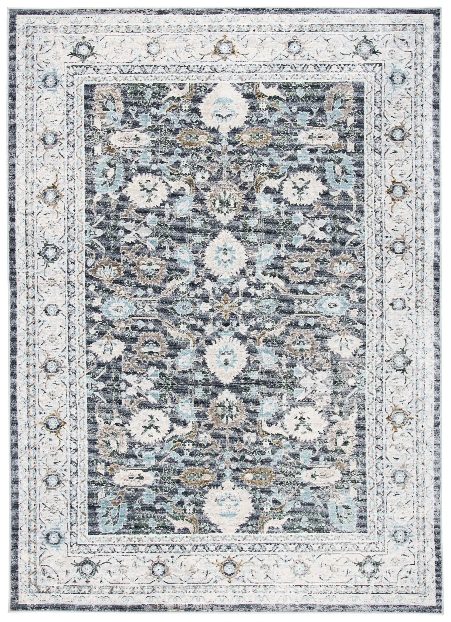 History Distressed Floral Bordered Rug