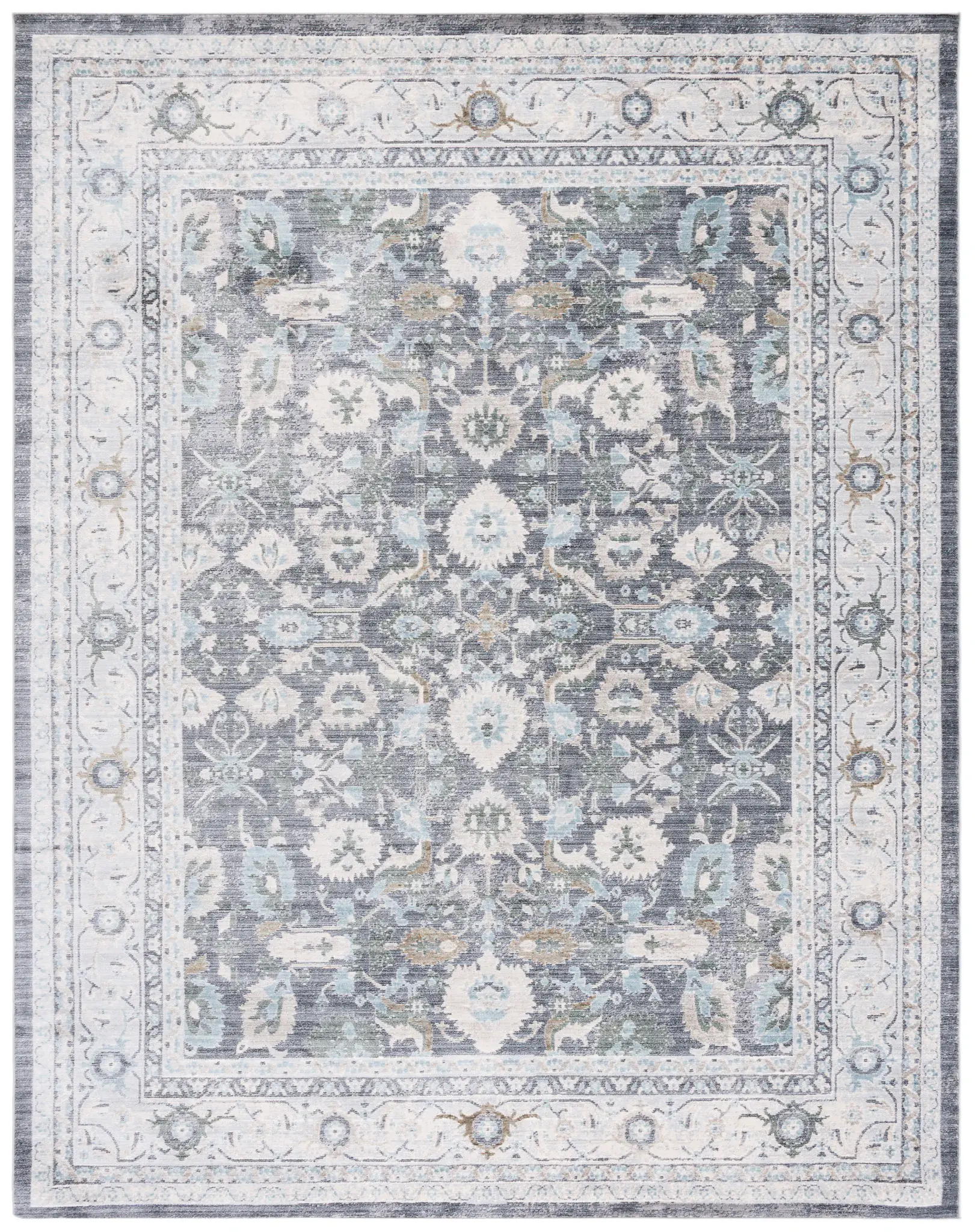 History Distressed Floral Bordered Rug