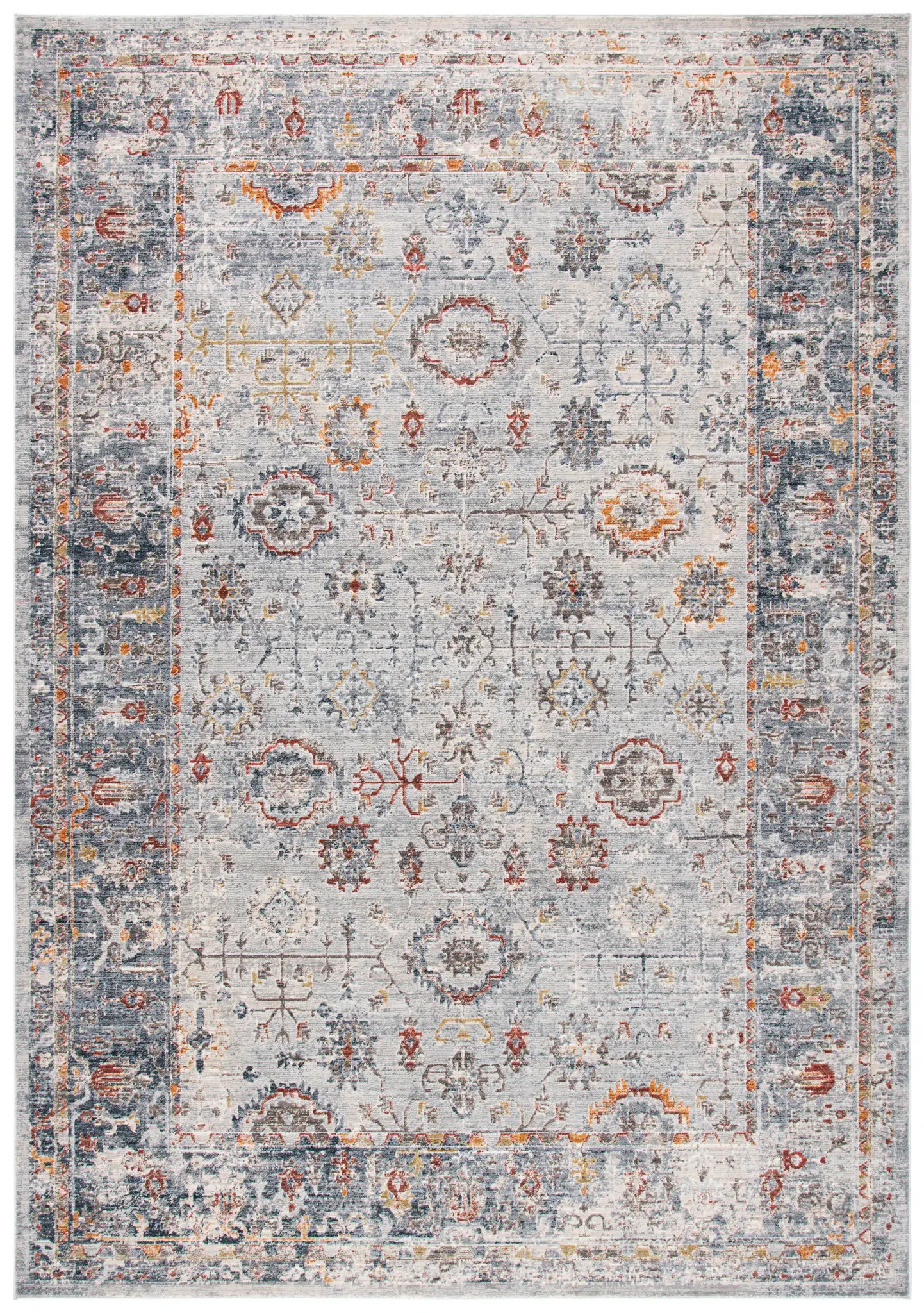 History Distressed Palmette Bordered Rug