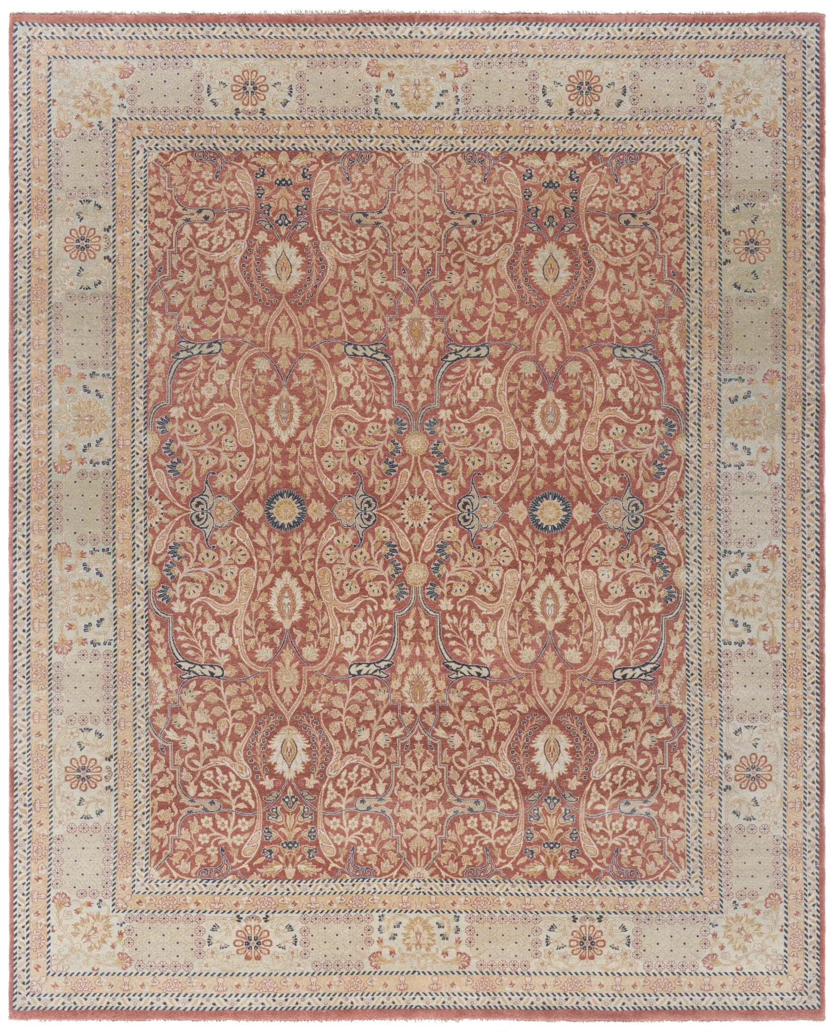 Haj Jalili Floral Bordered Hand-Knotted Wool Rug