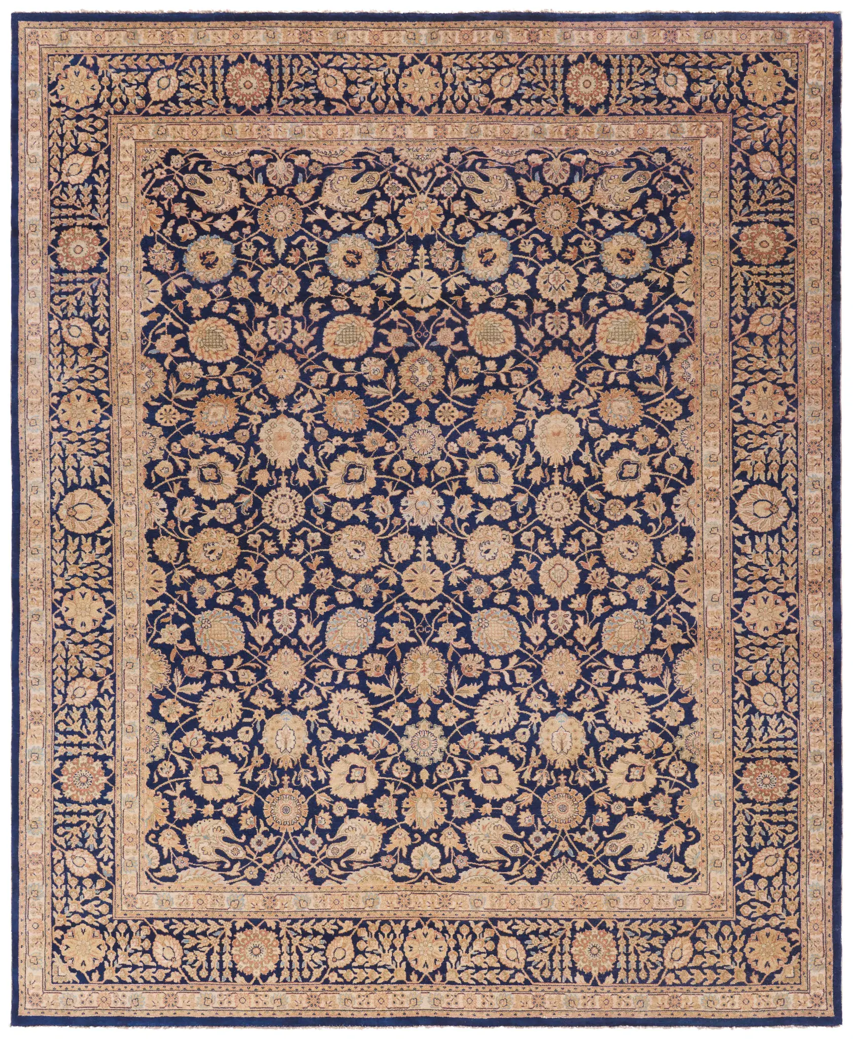 Haj Jalili Palmette Bordered Hand-Knotted Wool Rug