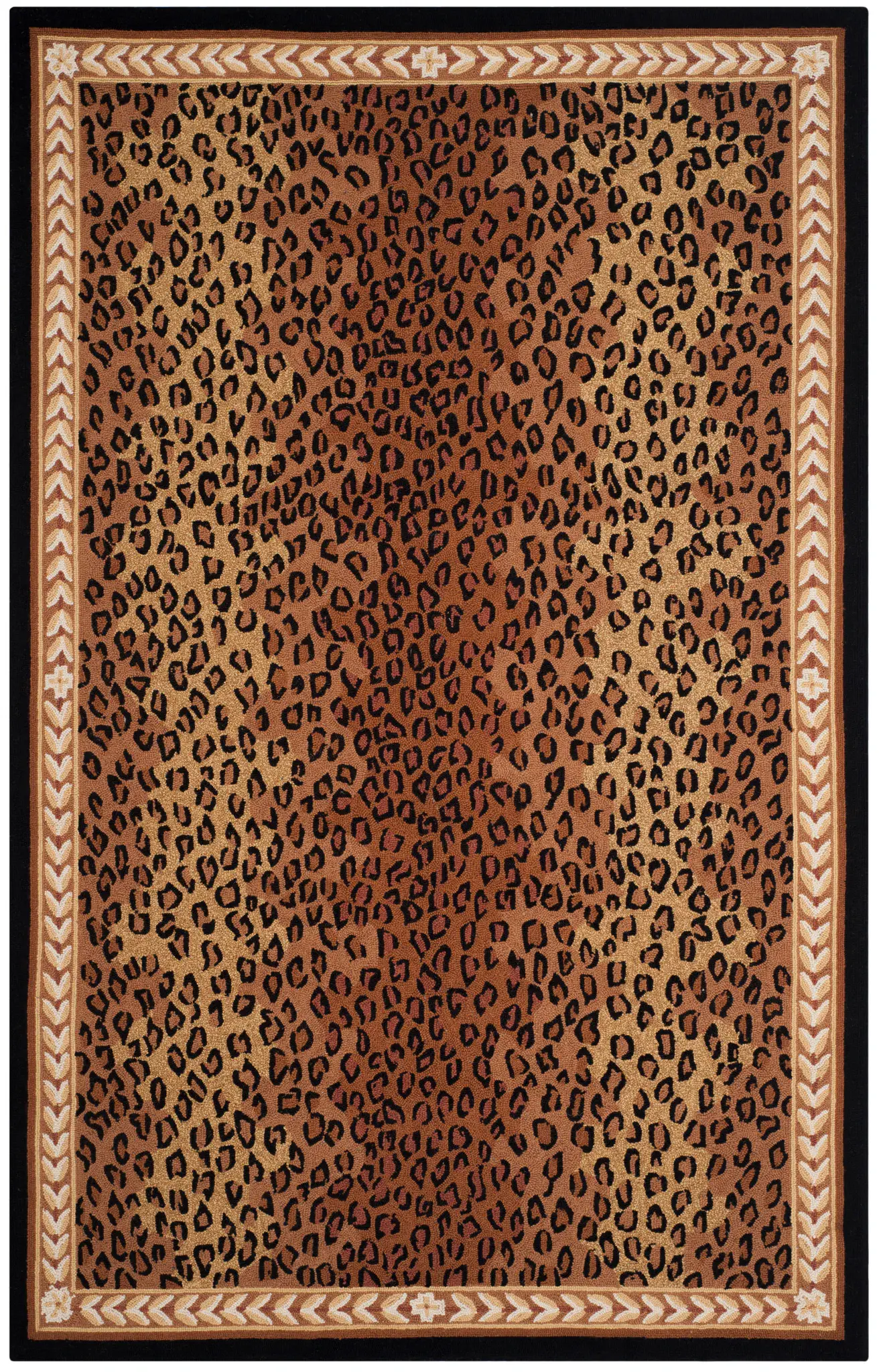 Chelsea Leopard Print Bordered Hand-Hooked Wool Rug