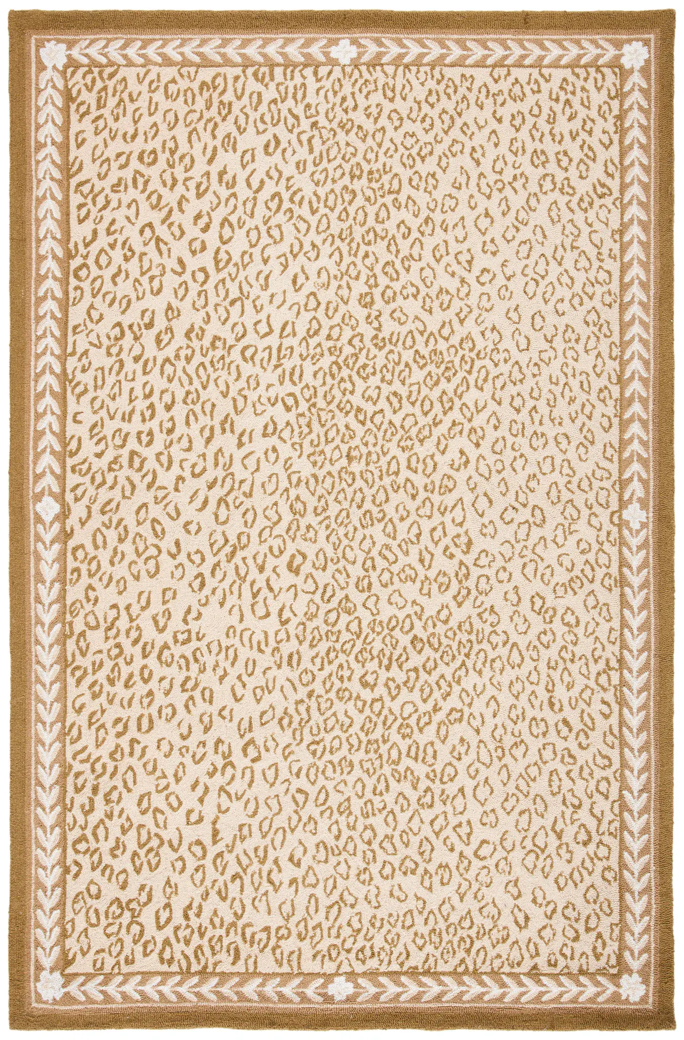 Chelsea Leopard Print Bordered Hand-Hooked Wool Rug