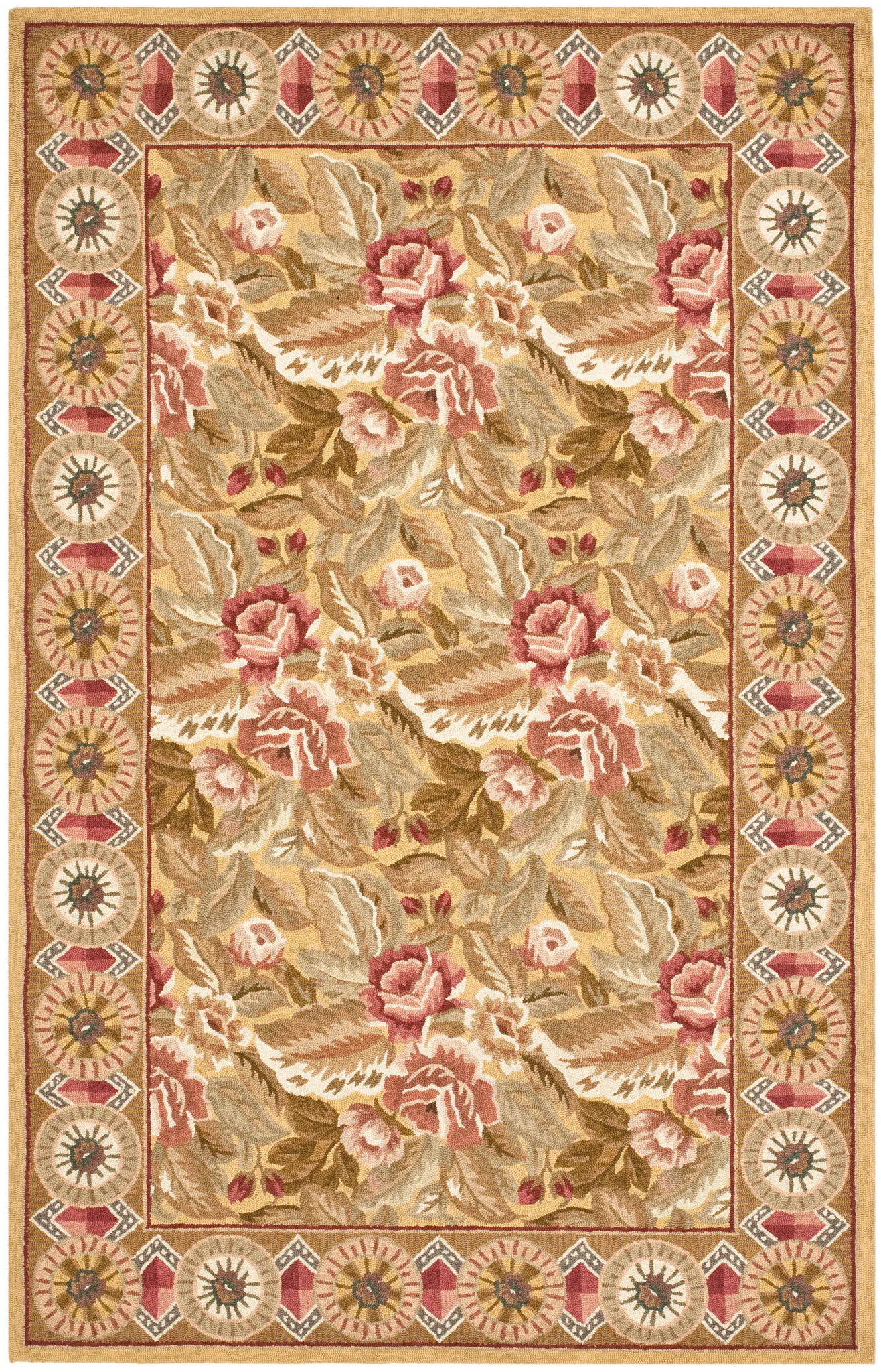 Chelsea Rosette Bordered Floral Hand-Hooked Wool Rug