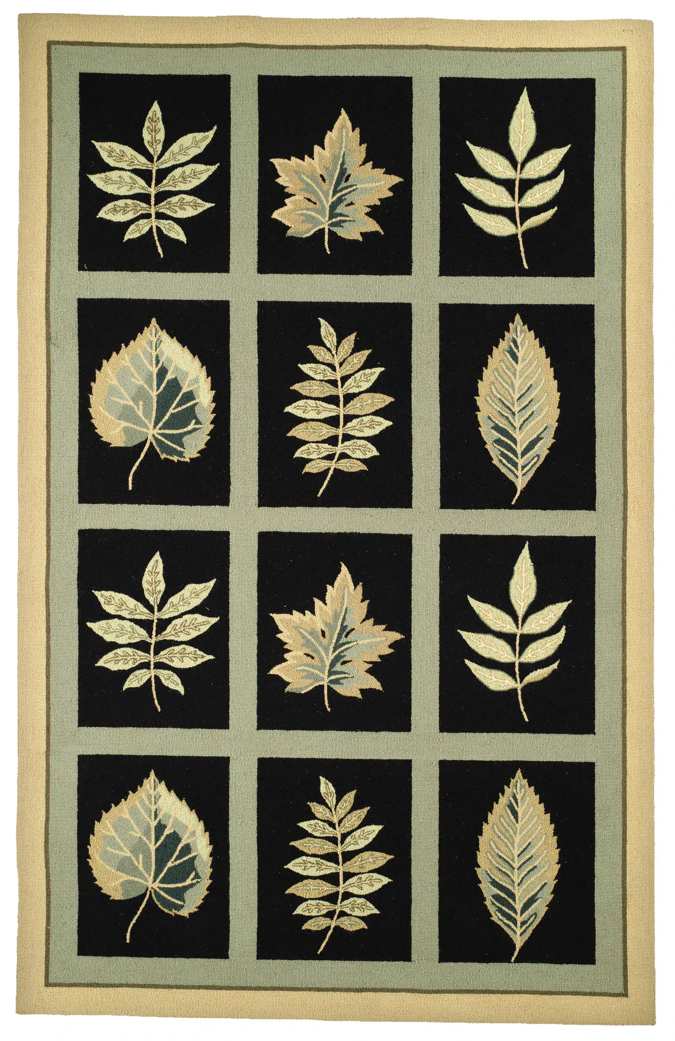 Chelsea Leaf Grid Hand-Hooked Wool Rug
