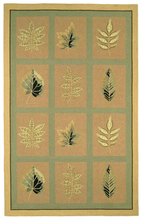 Chelsea Leaf Grid Hand-Hooked Wool Rug