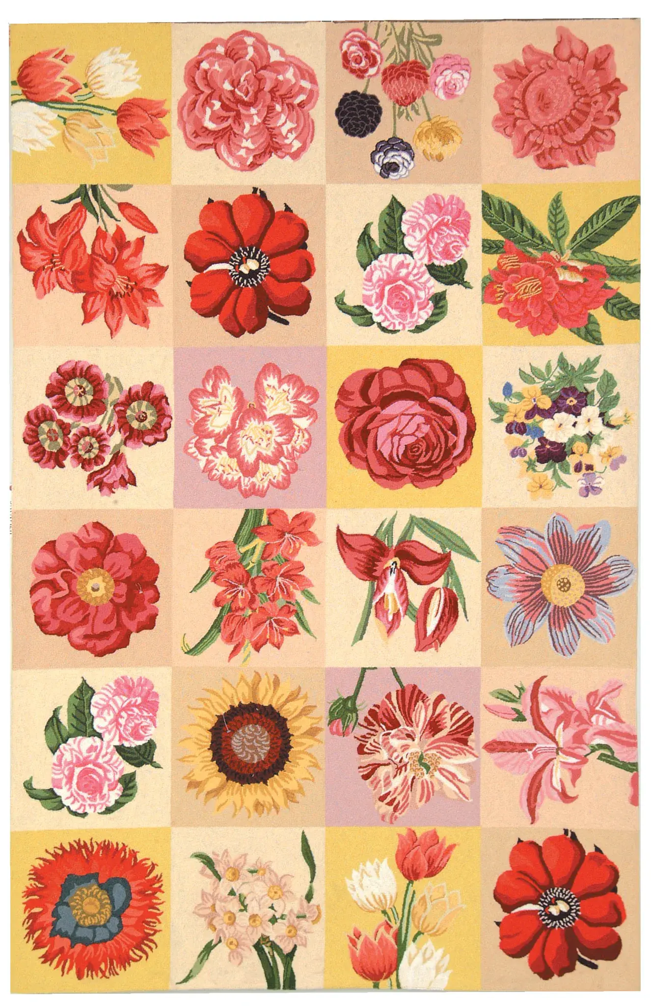 Chelsea Floral Grid Hand-Hooked Wool Rug