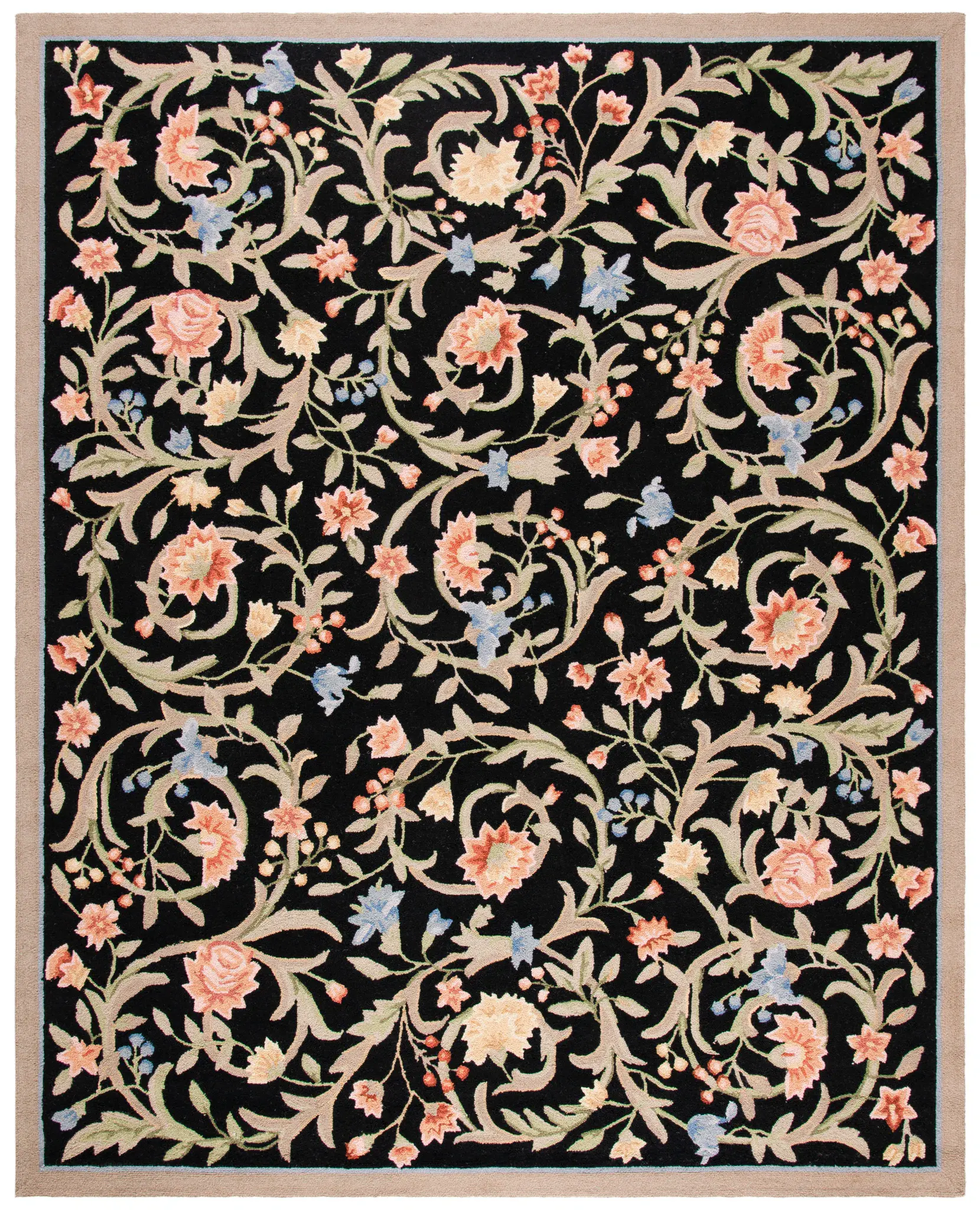 Chelsea Scrolling Floral Hand-Hooked Wool Rug