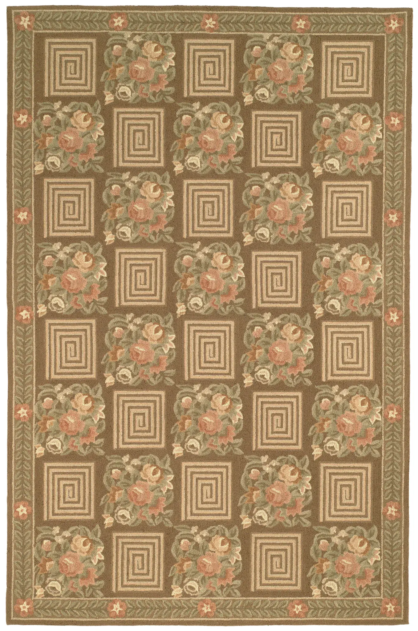 Chelsea Greek Key Floral Hand-Hooked Wool Rug
