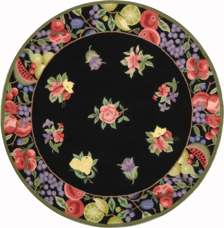 Chelsea Fruit And Floral Bordered Hand-Hooked Wool Rug