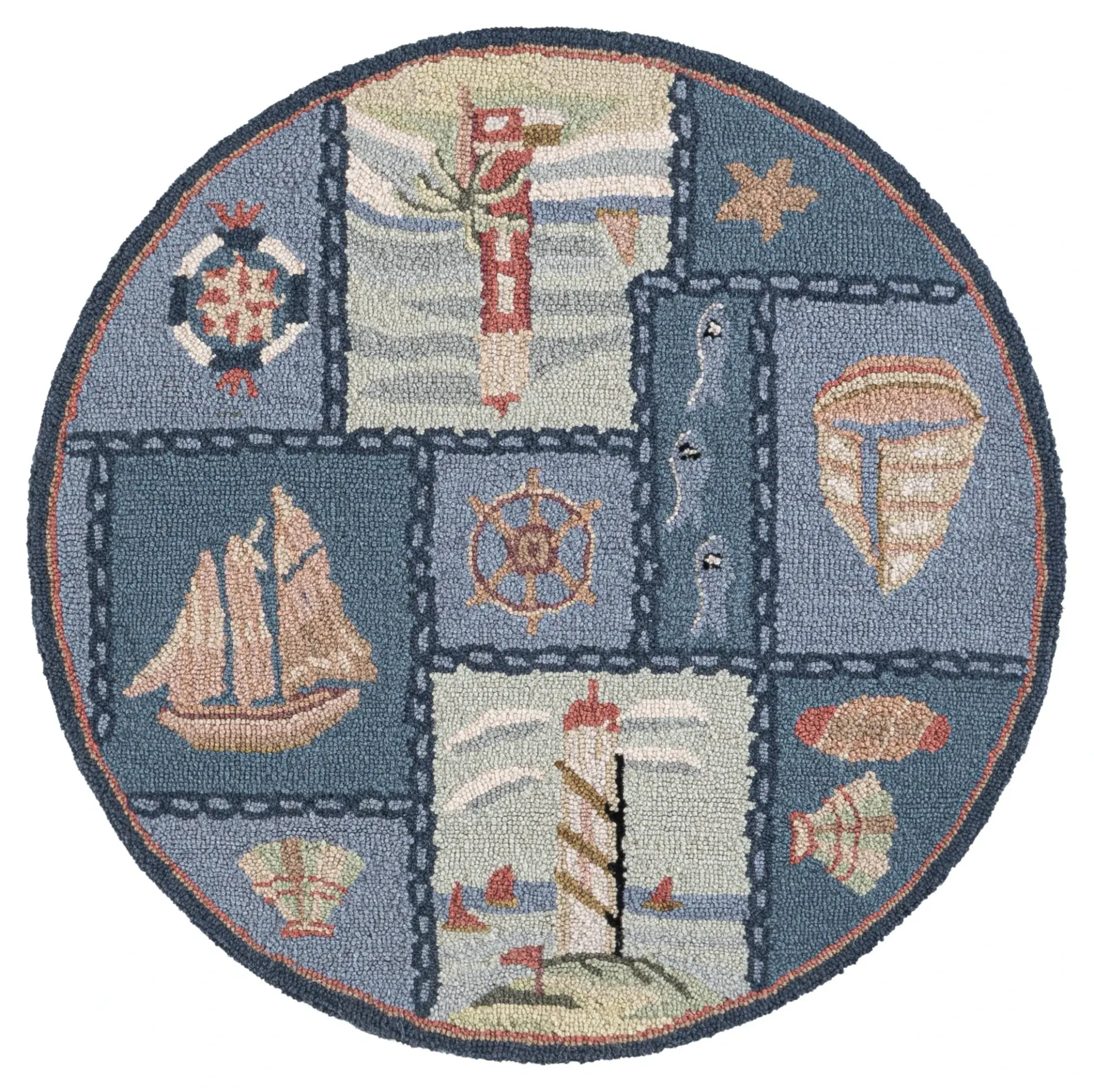 Chelsea Nautical Patchwork Hand-Hooked Wool Rug