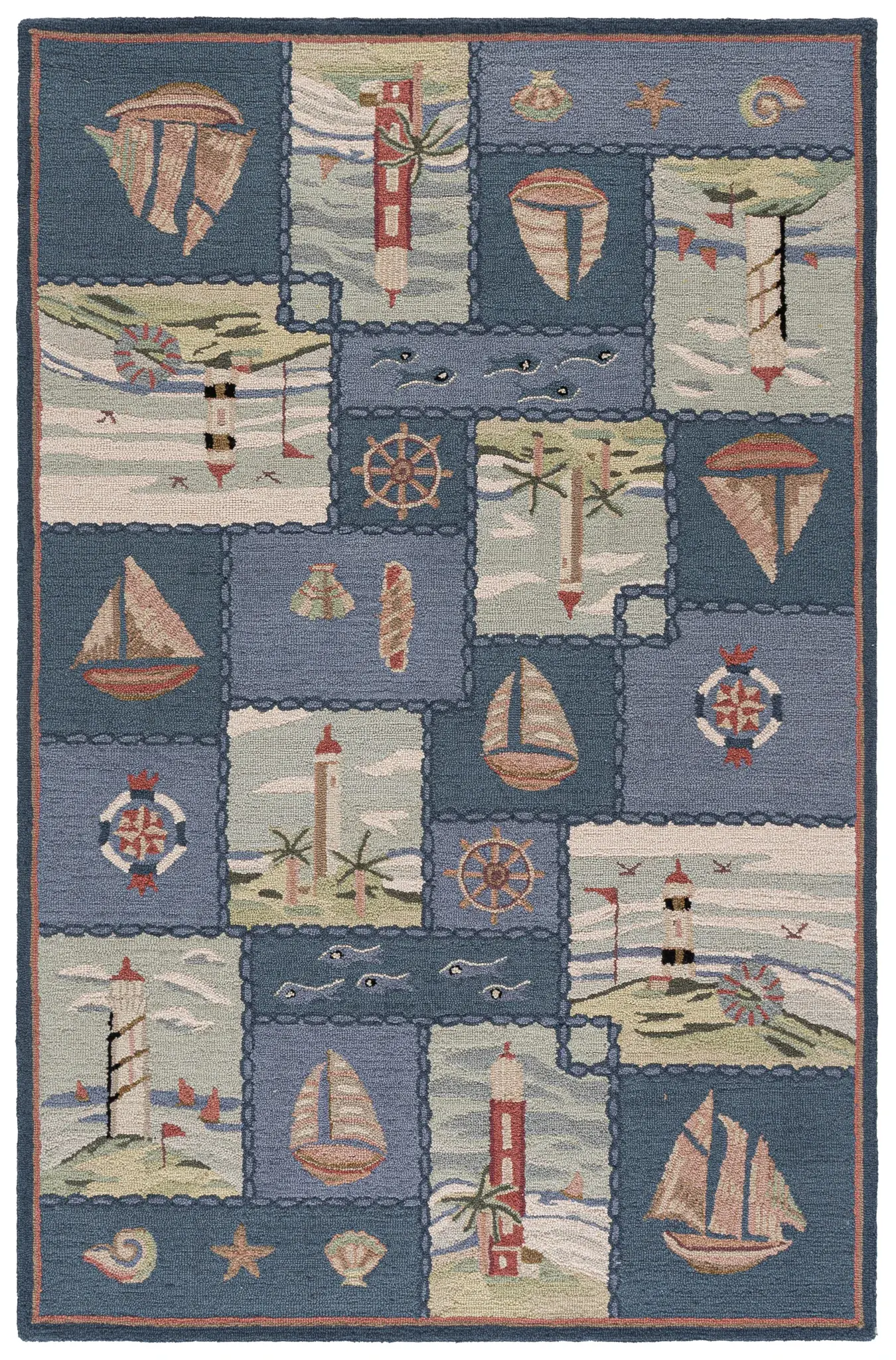 Chelsea Nautical Patchwork Hand-Hooked Wool Rug