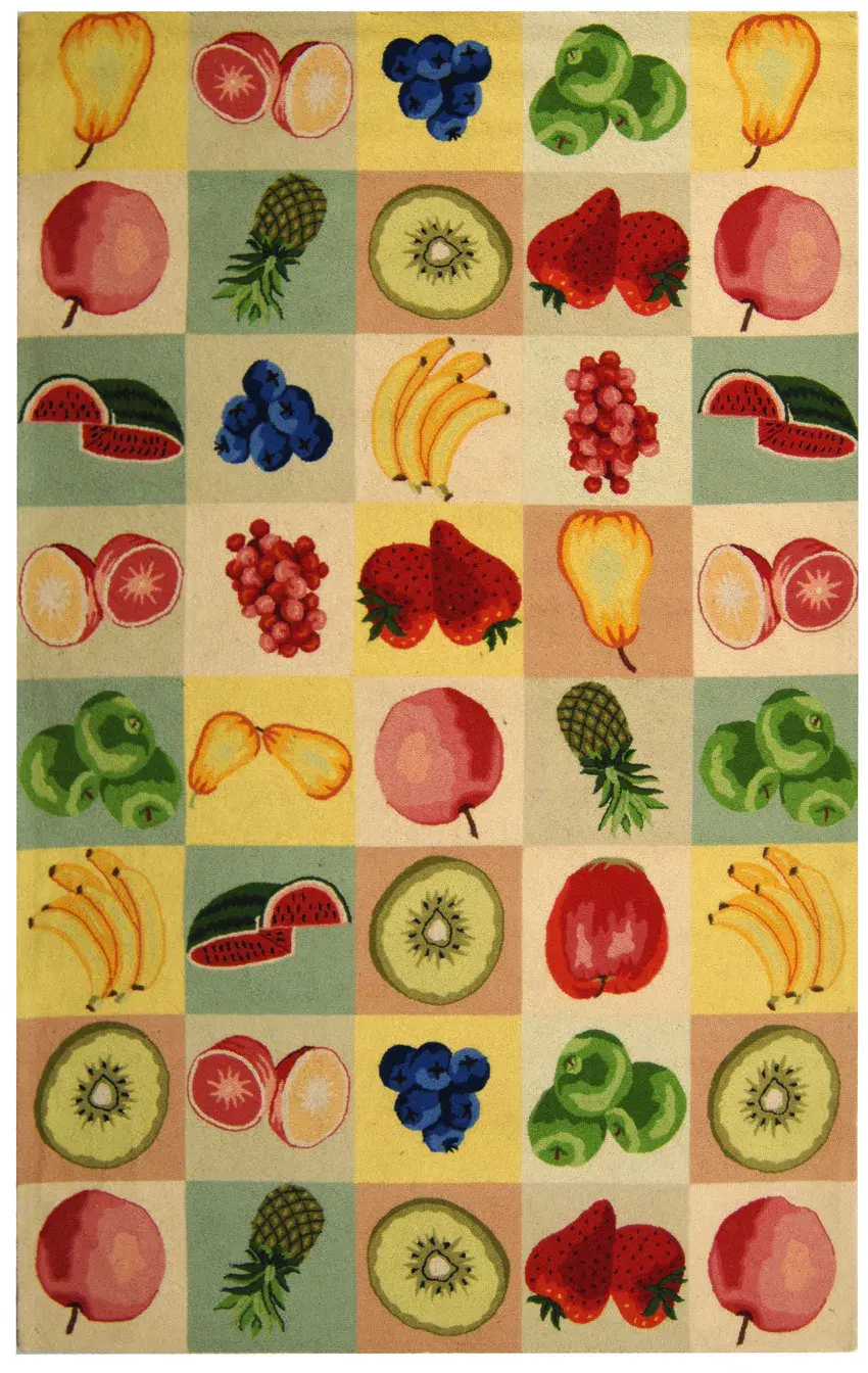 Chelsea Fruit Grid Hand-Hooked Wool Rug