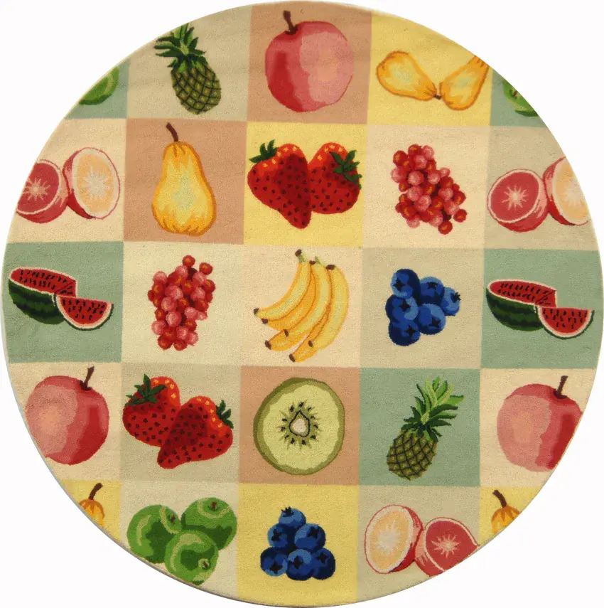 Chelsea Fruit Grid Hand-Hooked Wool Rug