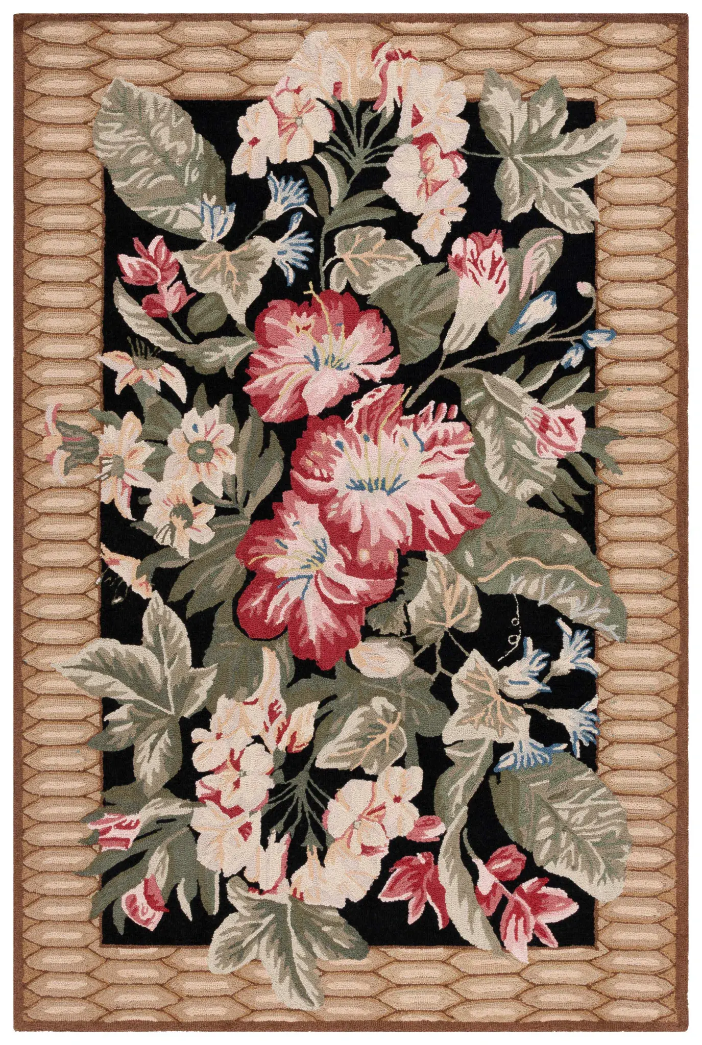 Chelsea Botanical Floral Bordered Hand-Hooked Wool Rug
