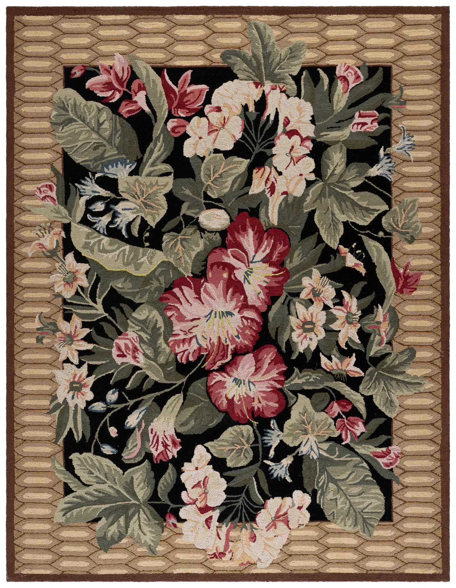Chelsea Botanical Floral Bordered Hand-Hooked Wool Rug