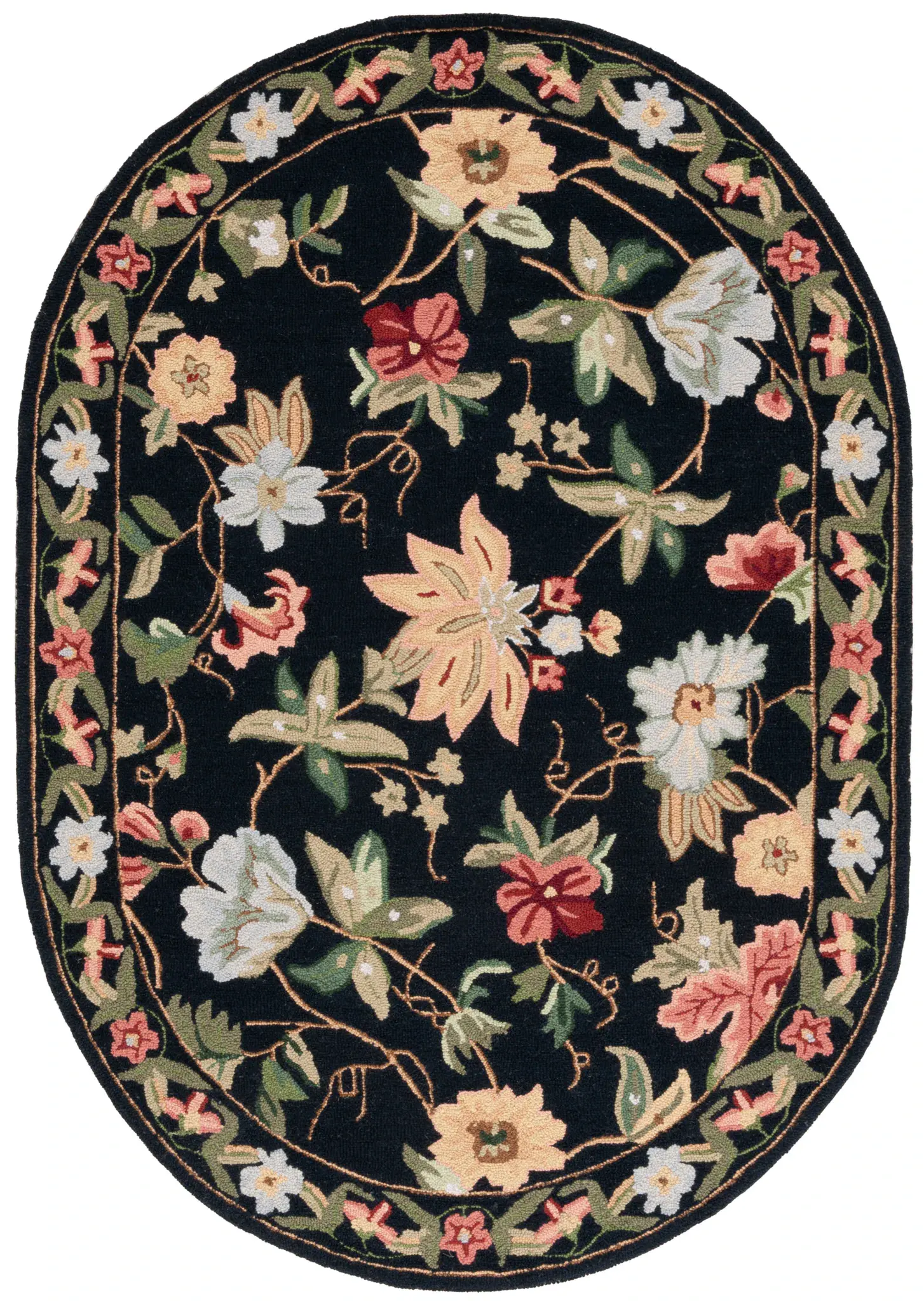 Chelsea Floral Border Hand-Hooked Wool Rug