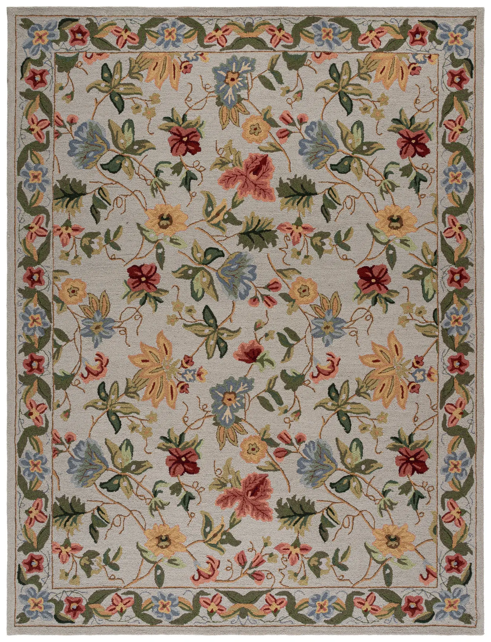 Chelsea Floral Border Hand-Hooked Wool Rug