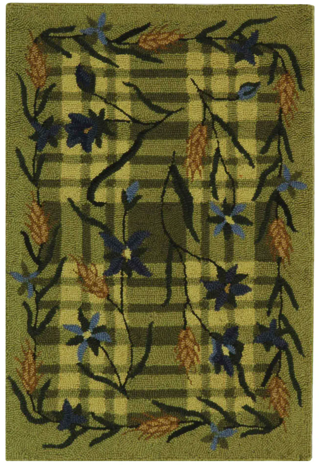 Chelsea Plaid Floral Hand-Hooked Wool Rug