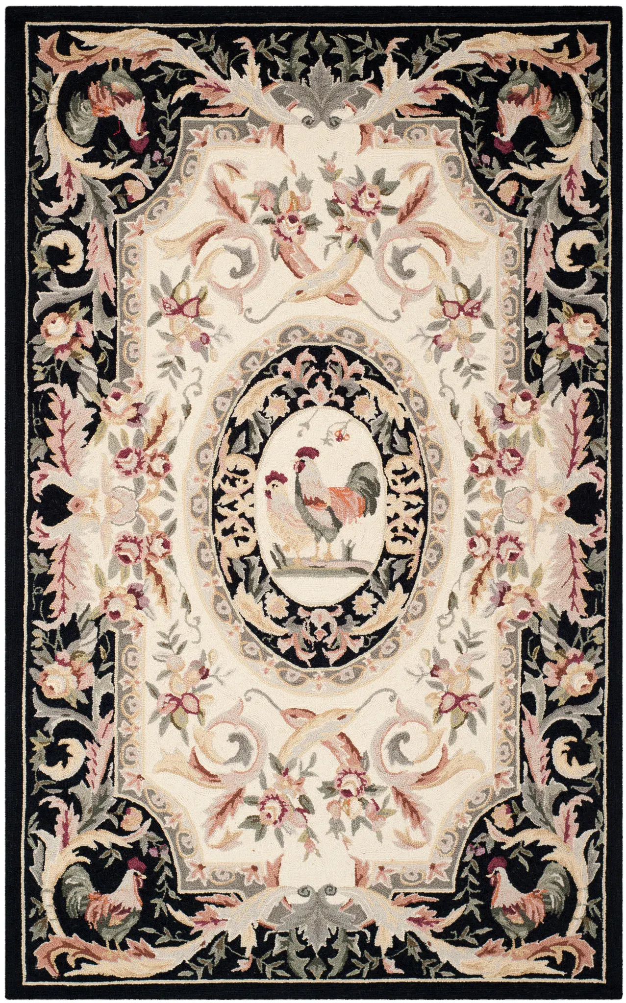 Chelsea Rooster And Floral Medallion Hand-Hooked Wool Rug