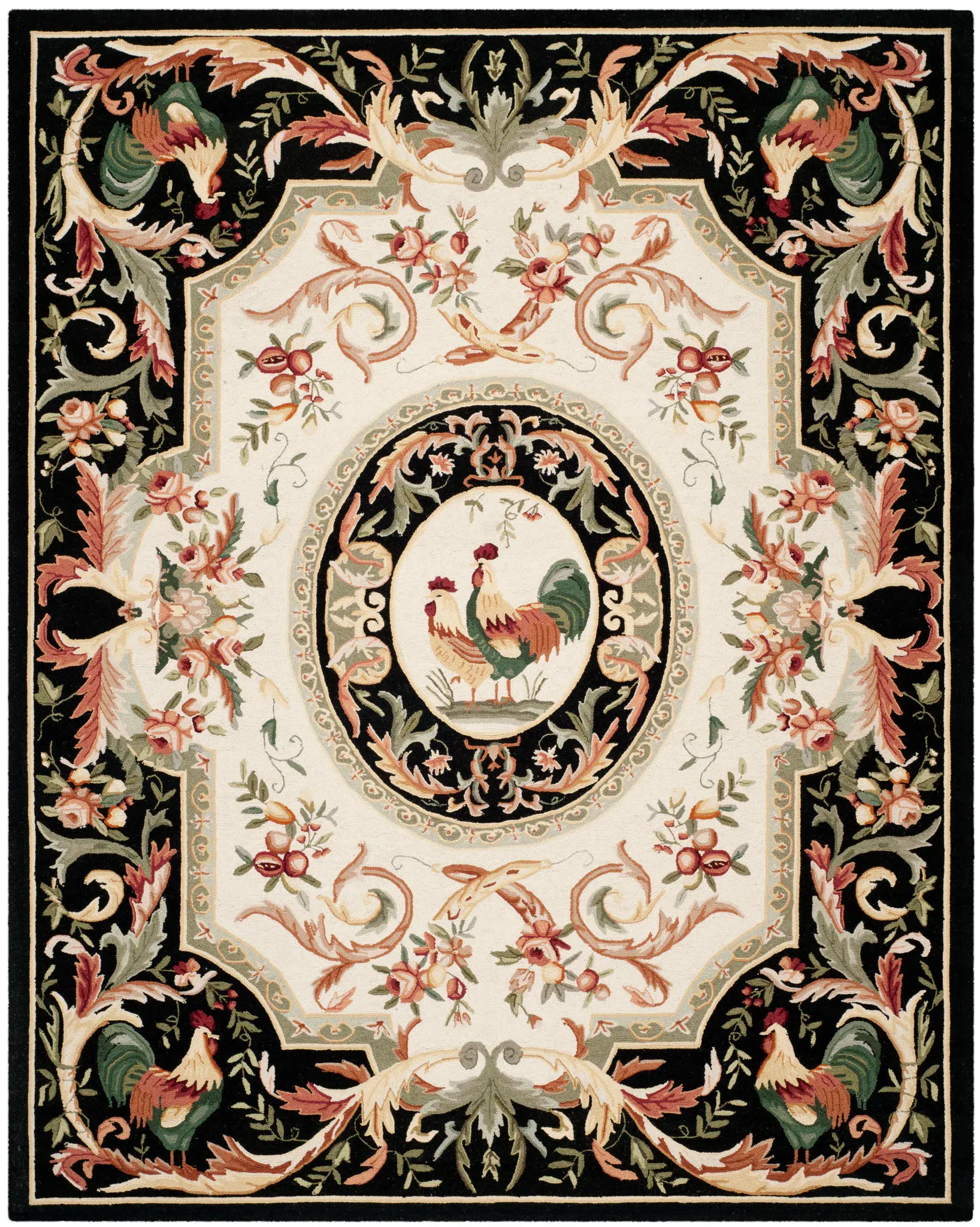 Chelsea Rooster And Floral Medallion Hand-Hooked Wool Rug