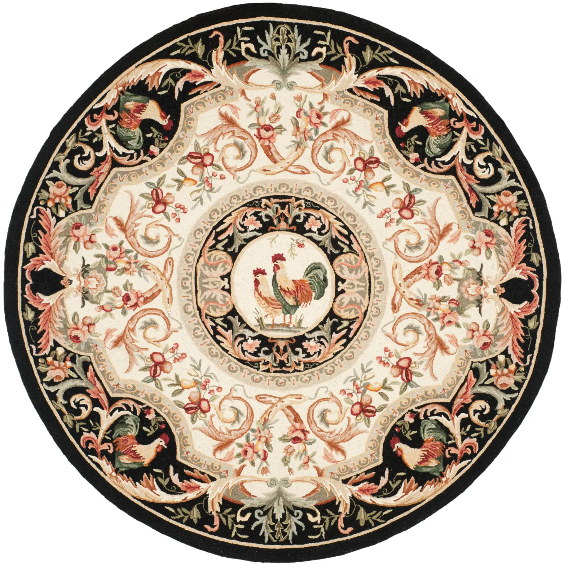 Chelsea Rooster And Floral Medallion Hand-Hooked Wool Rug