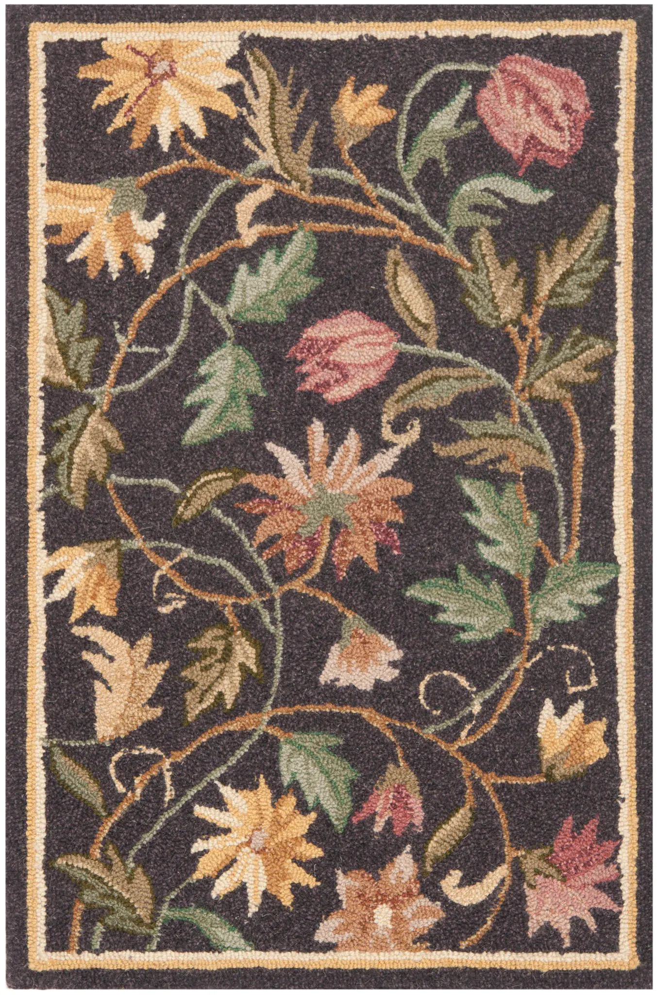 Chelsea Floral Vine Bordered Hand-Hooked Wool Rug