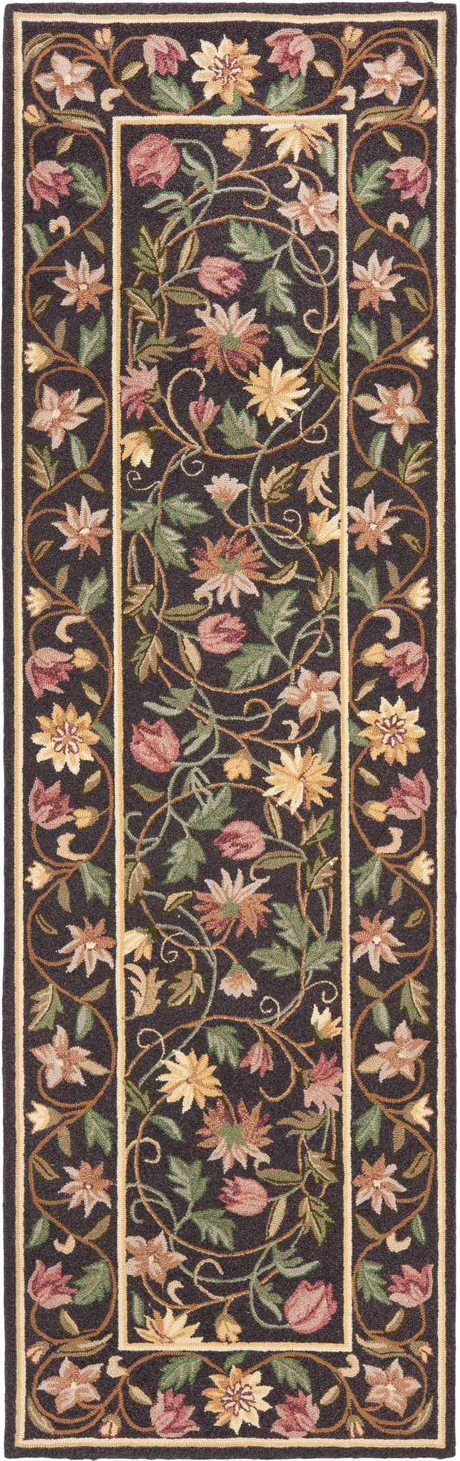 Chelsea Floral Vine Bordered Hand-Hooked Wool Rug
